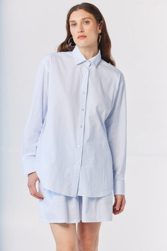 Jose Shirt in Blue Stripe Seersucker Tops CHRISTINE ALCALAY