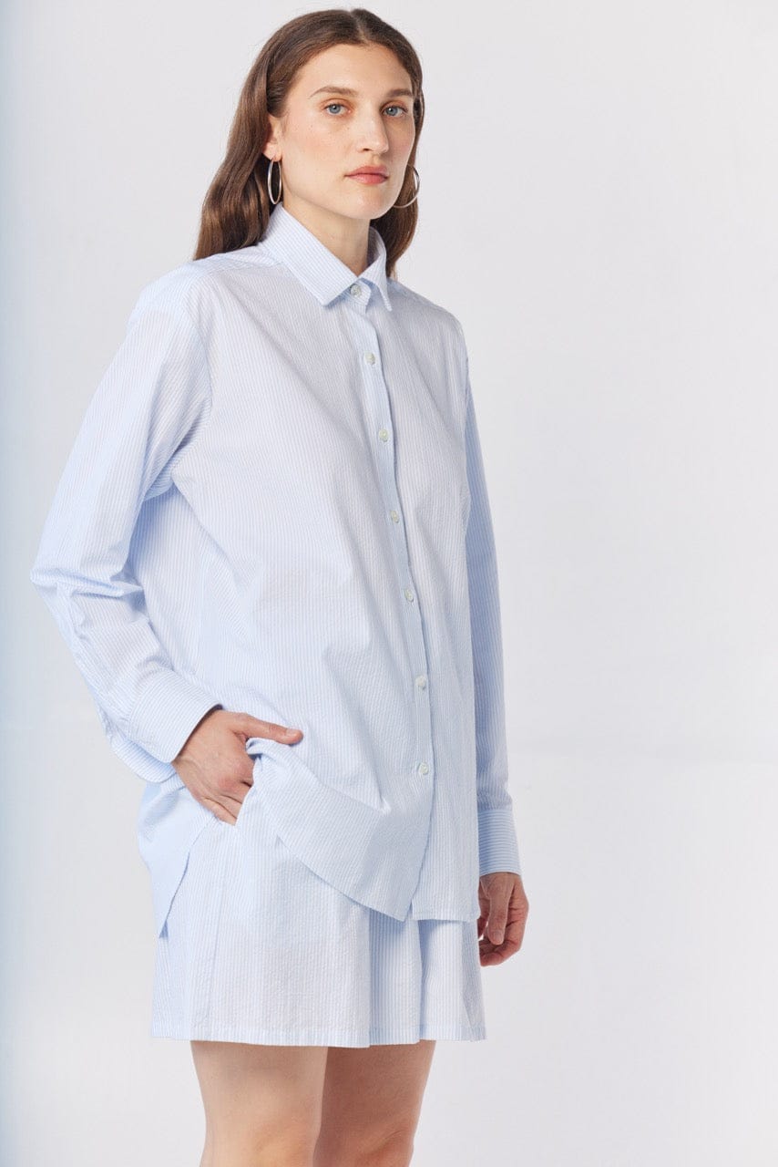 Jose Shirt in Blue Stripe Seersucker Tops CHRISTINE ALCALAY