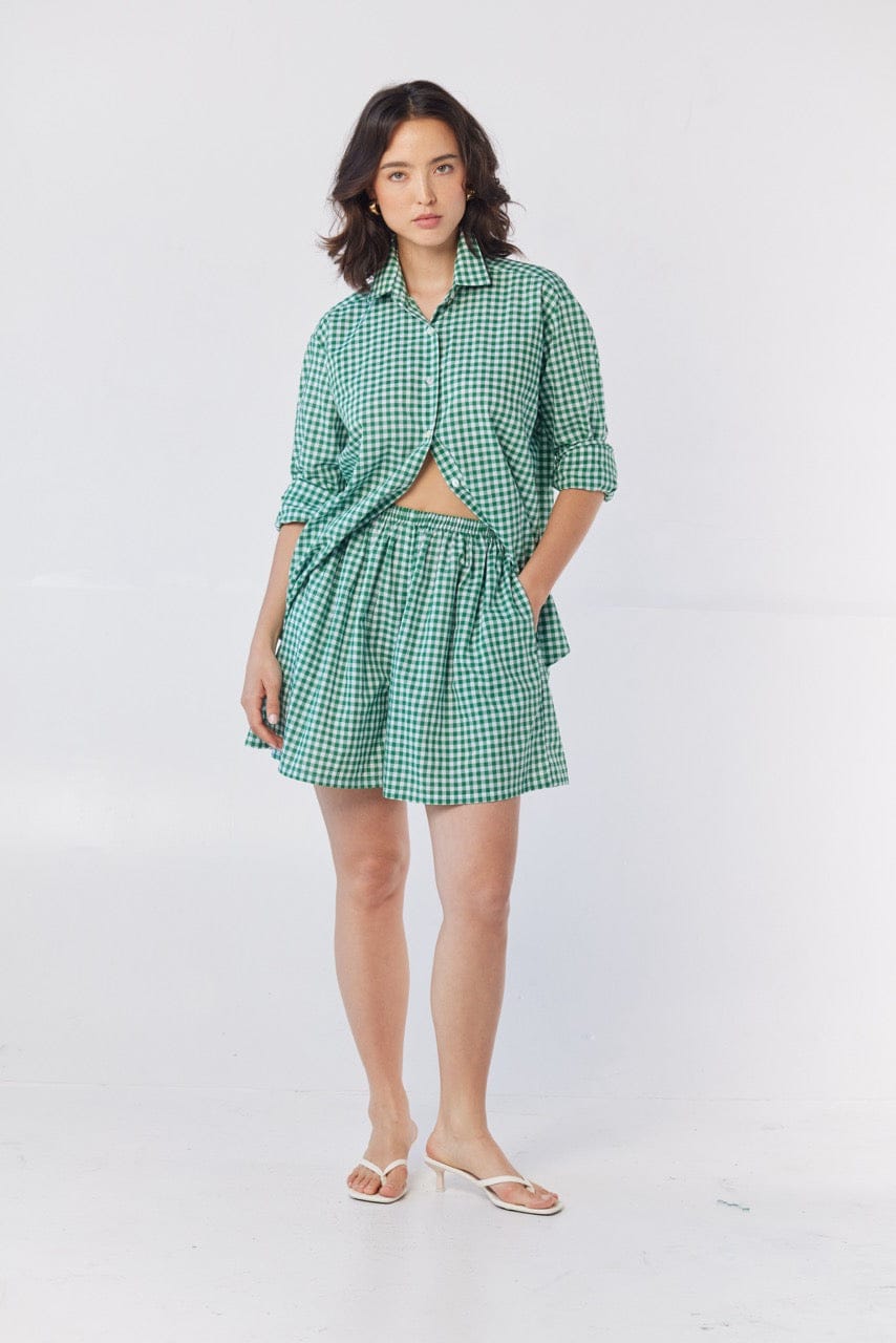 Jose Shirt in Malachite Green Gingham Cotton Blend Tops CHRISTINE ALCALAY