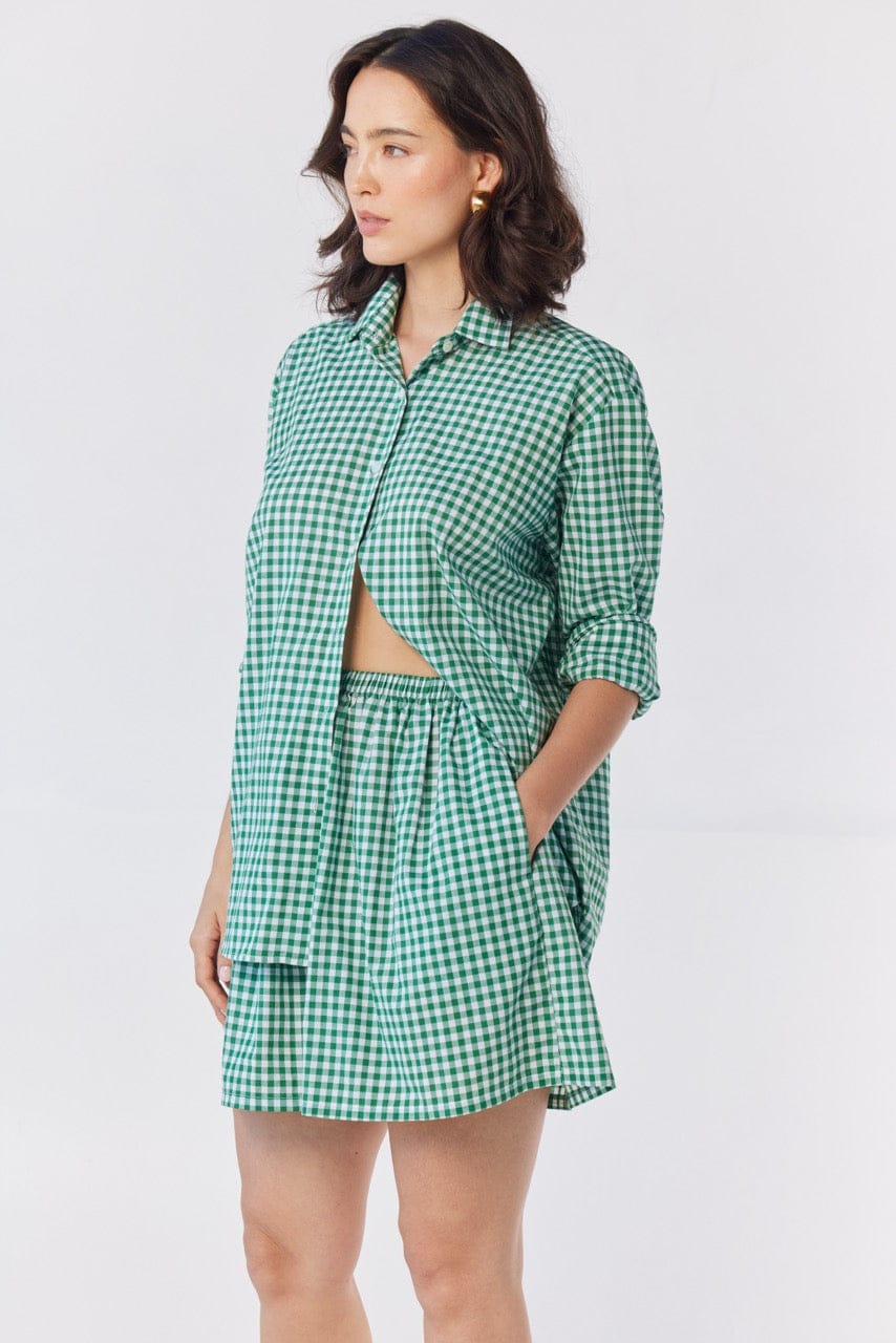 Jose Shirt in Malachite Green Gingham Cotton Blend Tops CHRISTINE ALCALAY
