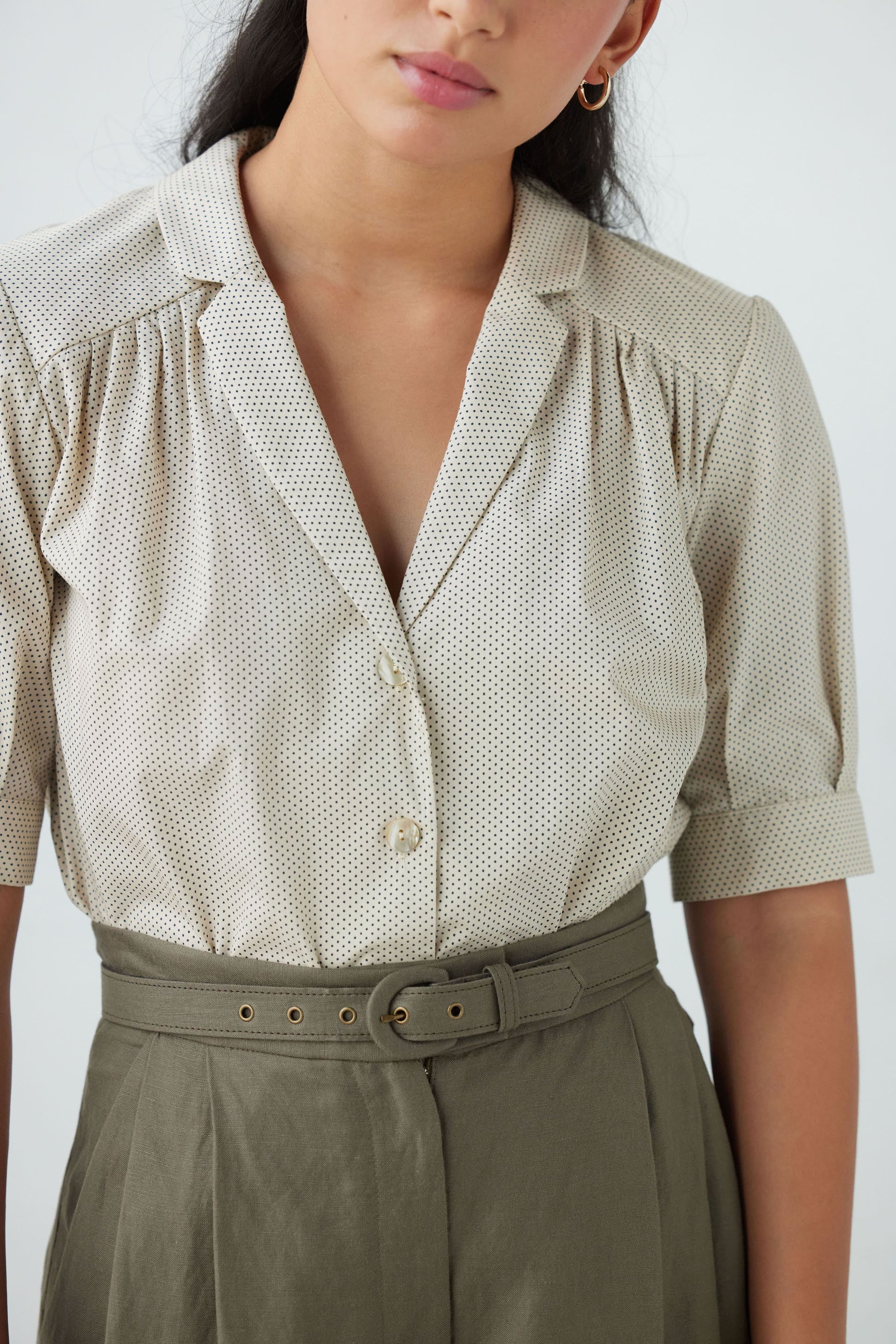 Katherine Blouse in Cream Microdot Cotton Tops CHRISTINE ALCALAY   