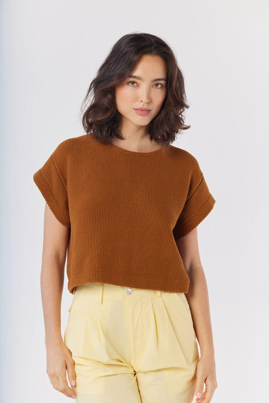 Kerry Tee in Brown Sugar Pima Cotton Tops CHRISTINE ALCALAY