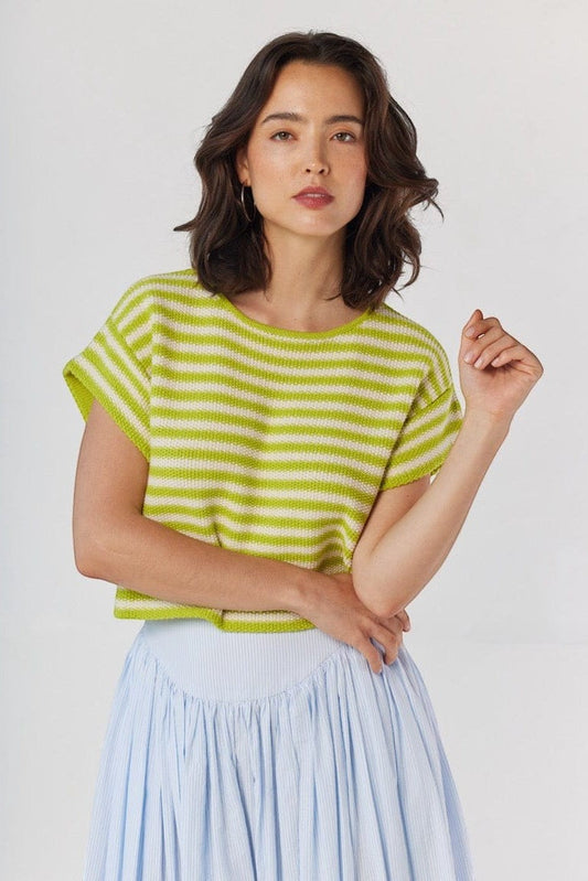 Kerry Tee in Lemongrass Stripe Pima Cotton Tops CHRISTINE ALCALAY