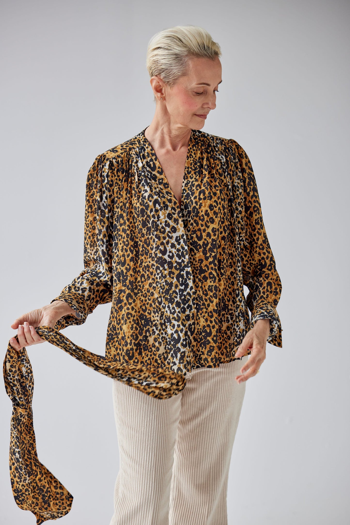 Racquelle Blouse in Leopard Print Tops CHRISTINE ALCALAY Leopard Print Extra Small