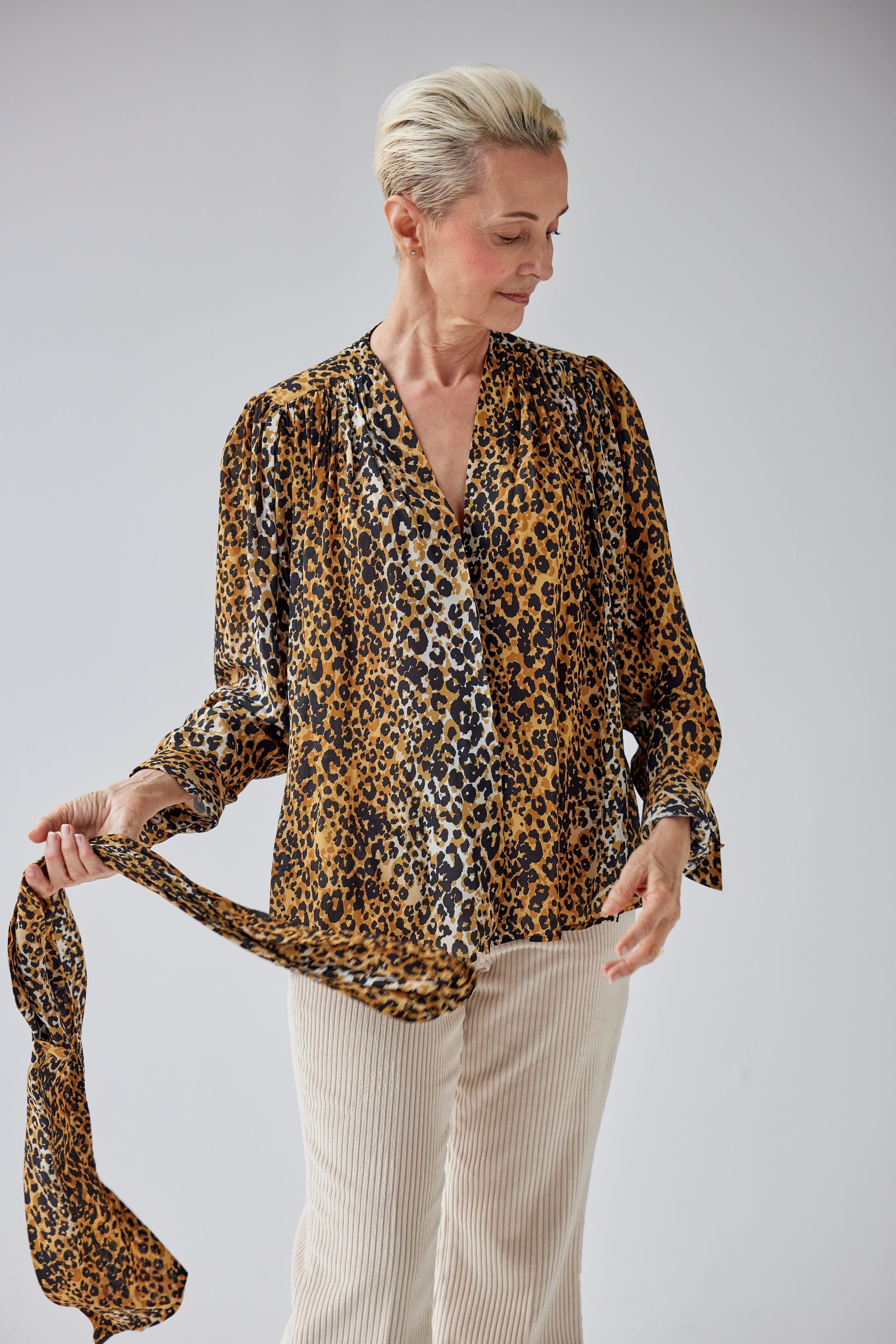 Racquelle Blouse in Leopard Print Tops CHRISTINE ALCALAY Leopard Print Extra Small