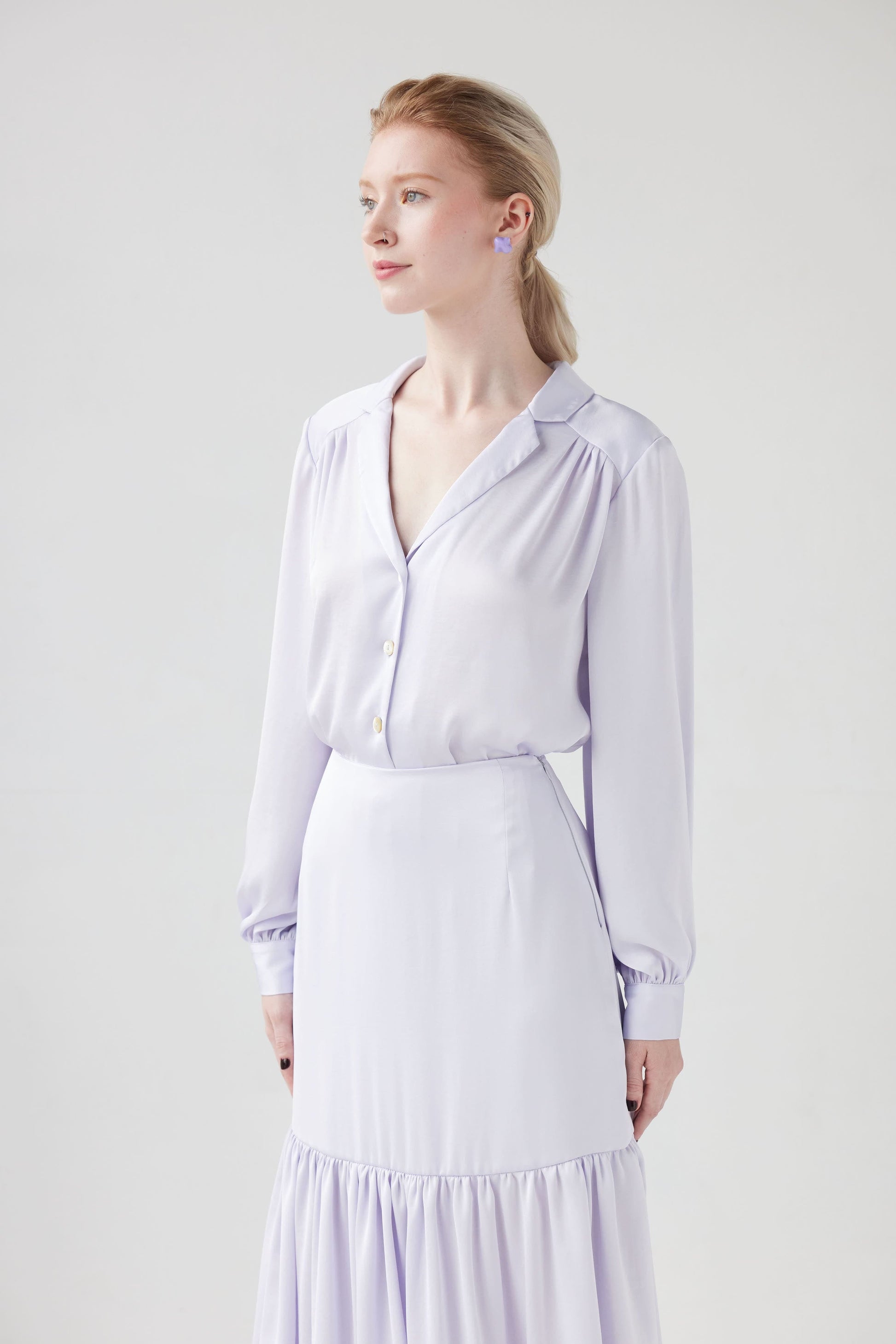 Rose Blouse in Japanese Charmeuse Tops CHRISTINE ALCALAY Light Lilac Extra Small 