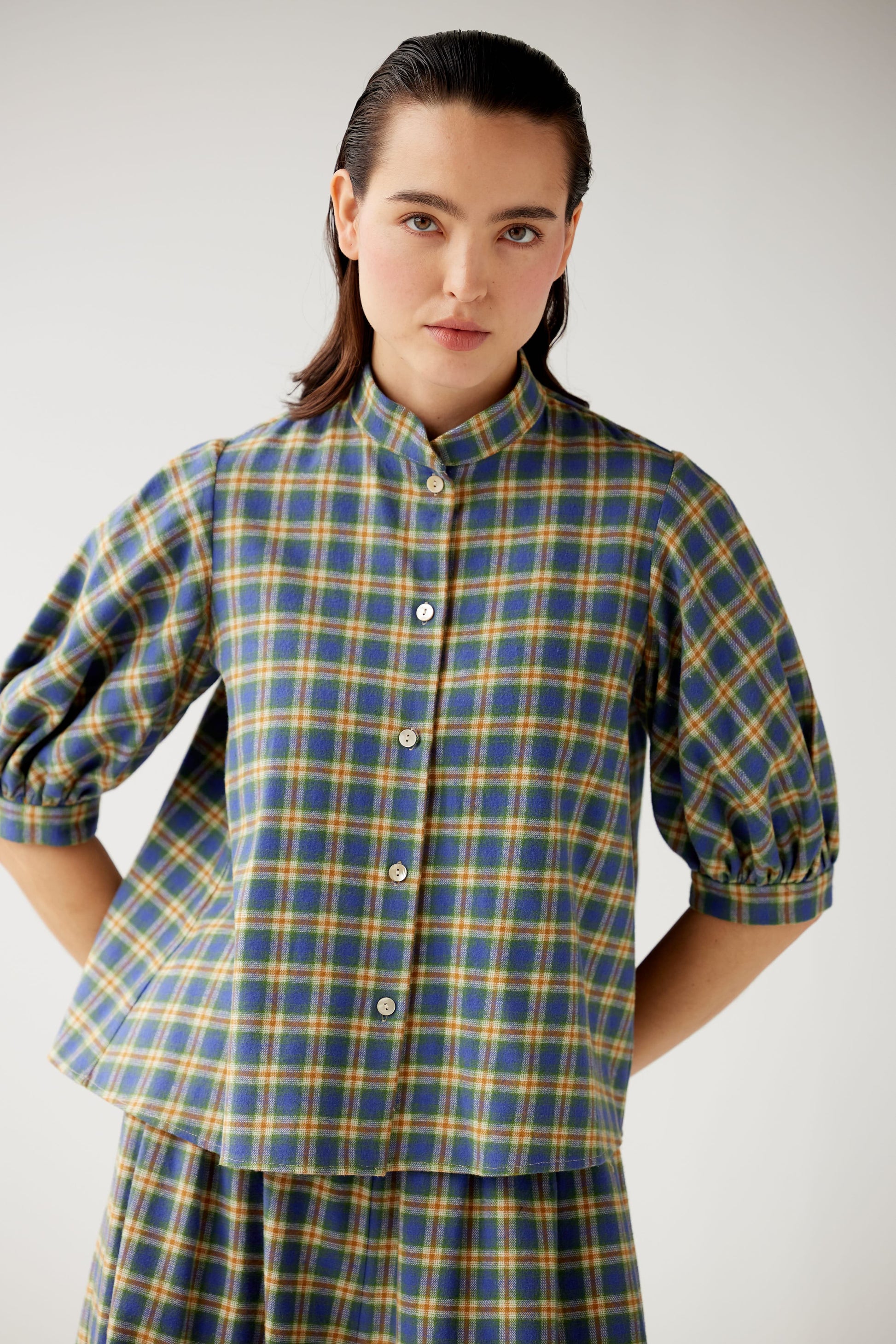 Livia Blouse in Horizon Plaid Cotton Flannel Tops CHRISTINE ALCALAY