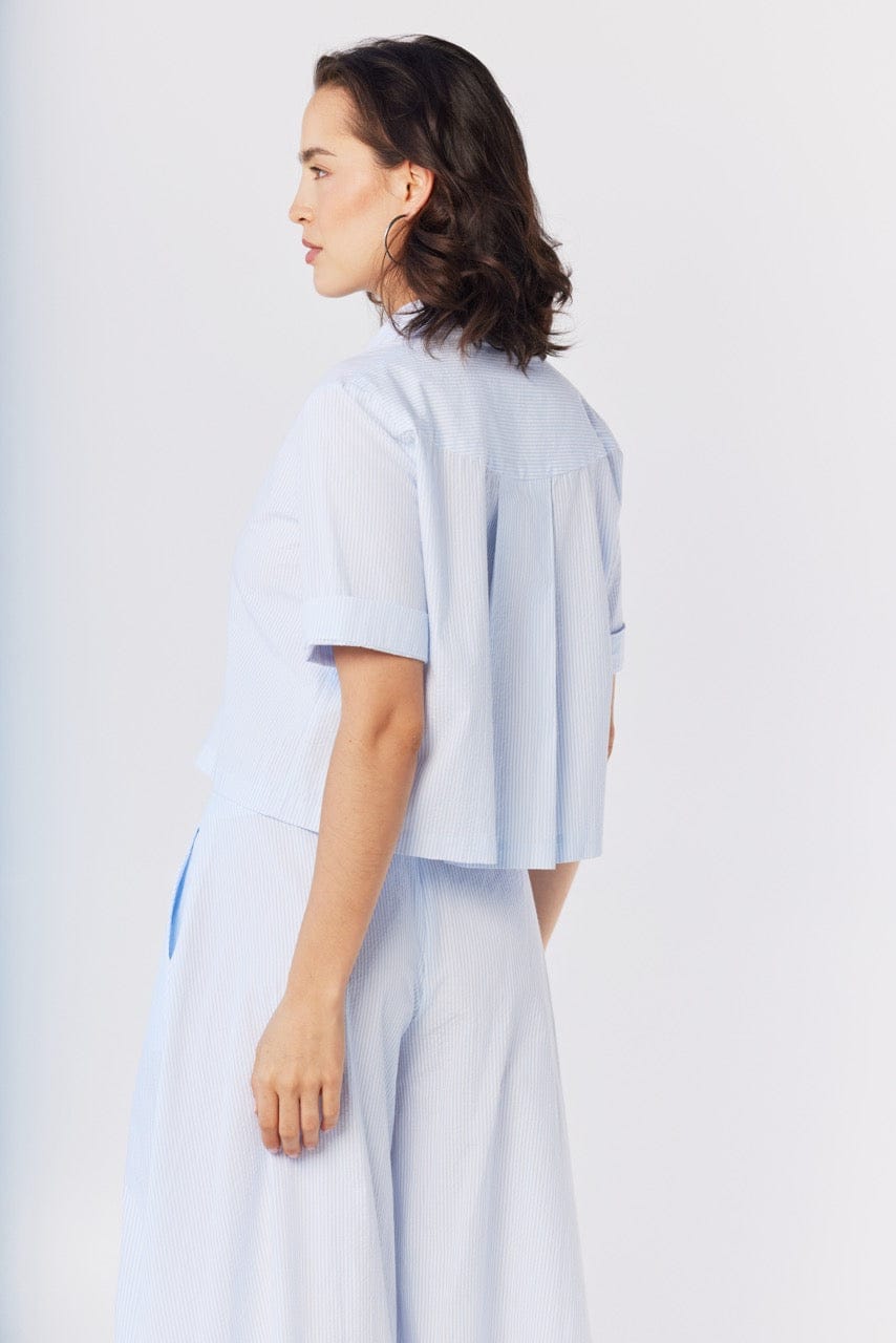 Matilde Top in Blue Stripe Seersucker Shirts CHRISTINE ALCALAY