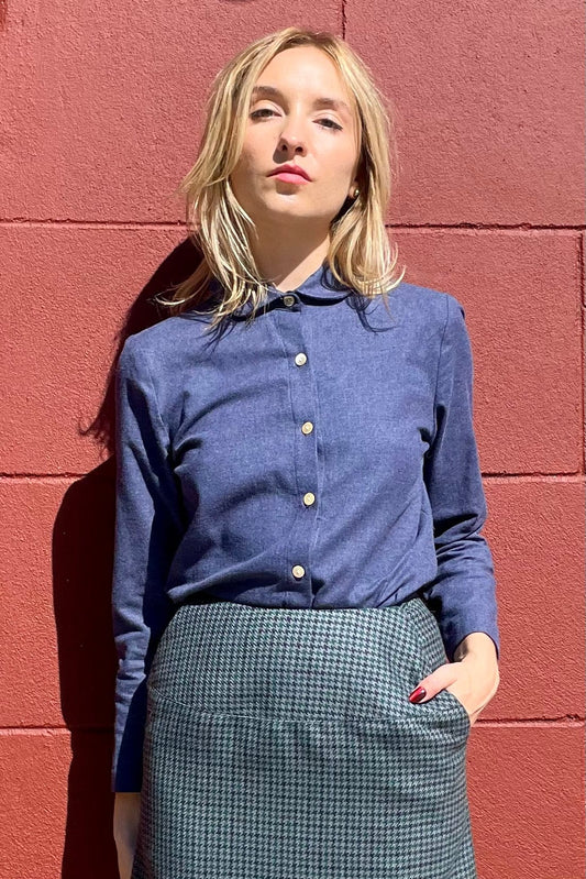 Binty Blouse in Japanese Cotton Flannel Tops CHRISTINE ALCALAY Navy Flannel Extra Small 