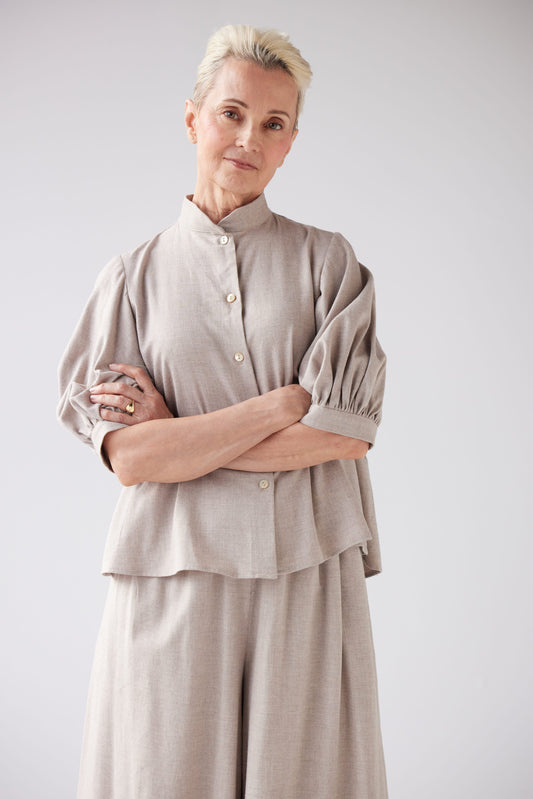 Livia Blouse in Japanese Cotton Flannel Tops CHRISTINE ALCALAY Oatmeal Extra Small