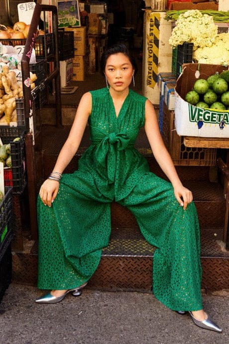 Rachel Blouse in Malachite Green Corded Lace Tops CHRISTINE ALCALAY