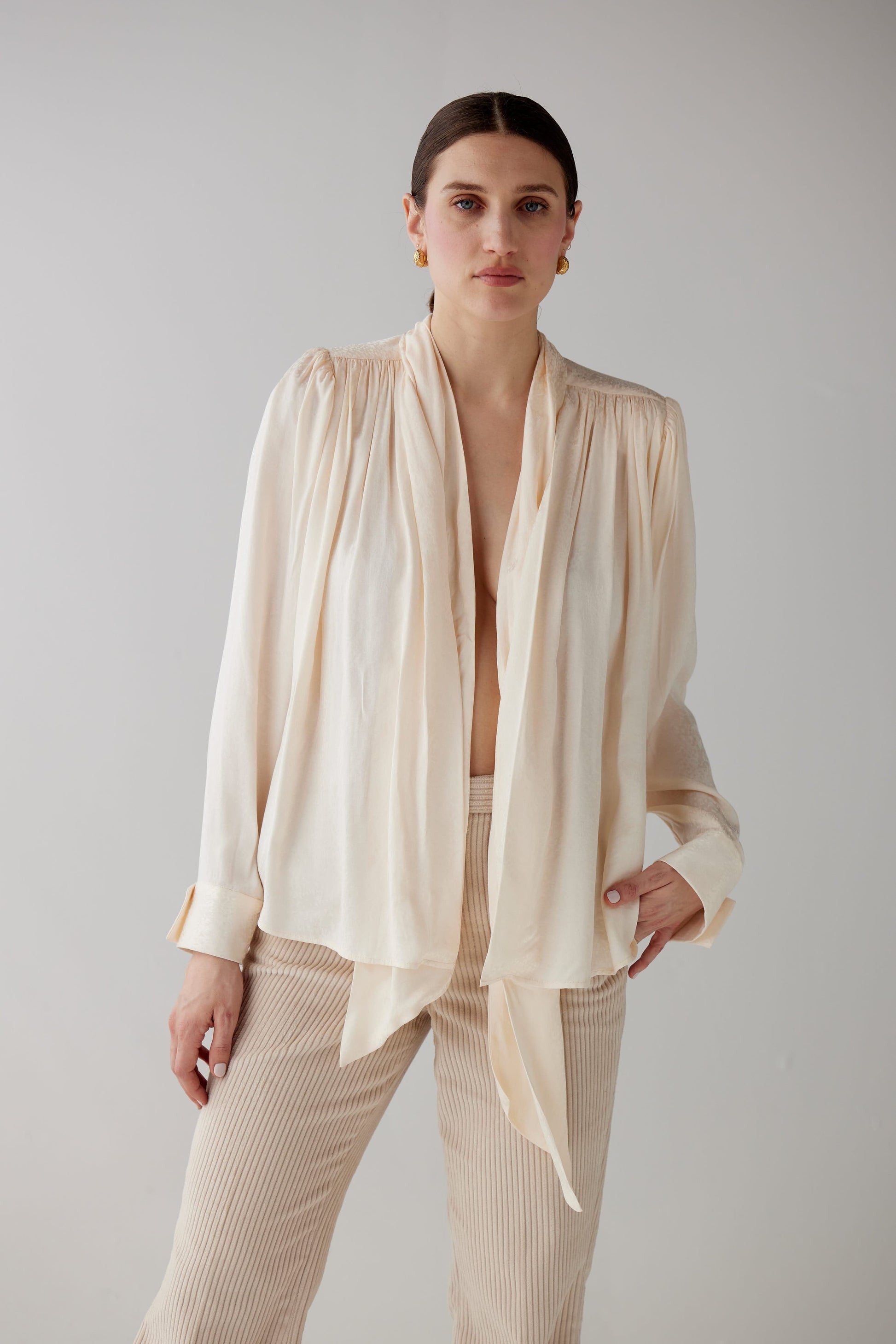 Racquelle Blouse in Leopard Jacquard Tops CHRISTINE ALCALAY Cream Extra Small