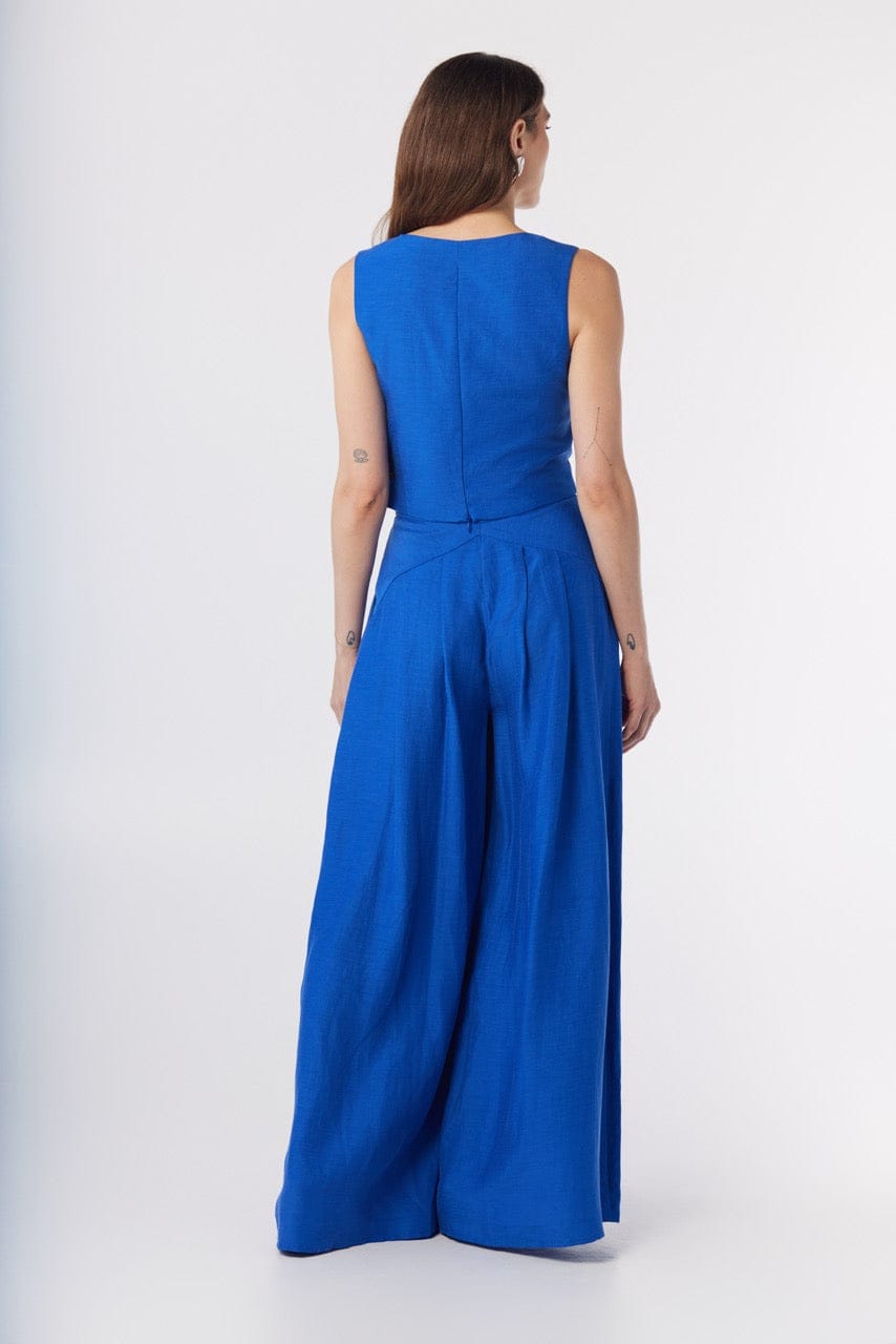 Sophie Top in Lapis Blue Cupro Linen Tops CHRISTINE ALCALAY