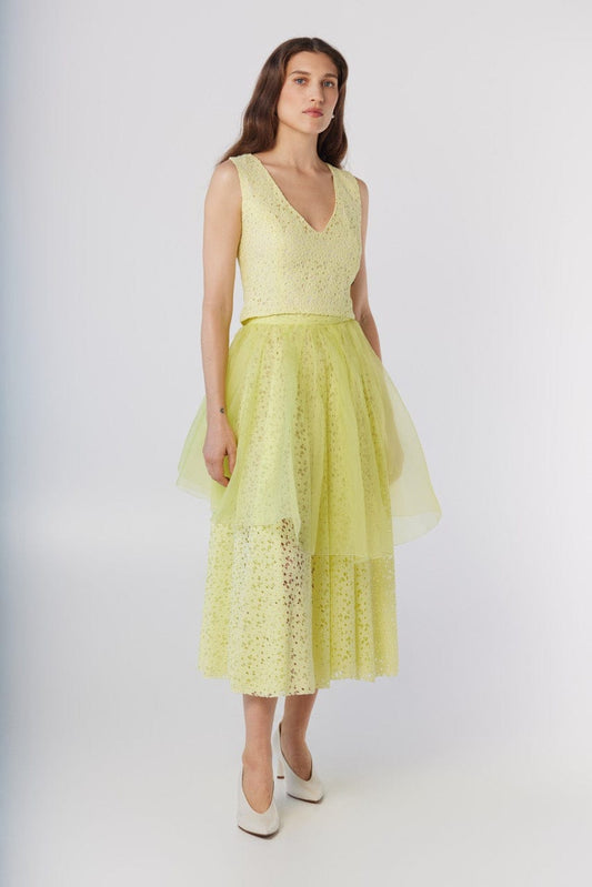 Sophie Top in Limoncello Yellow Corded Lace Tops CHRISTINE ALCALAY