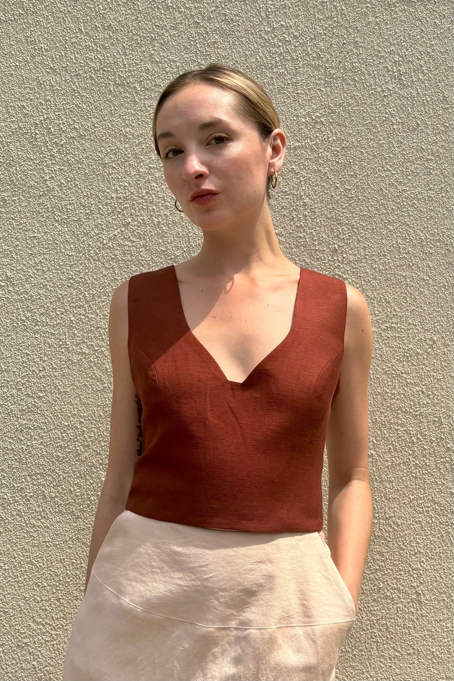 Sophie Top in Linen Blend Tops CHRISTINE ALCALAY Redwood Extra Small