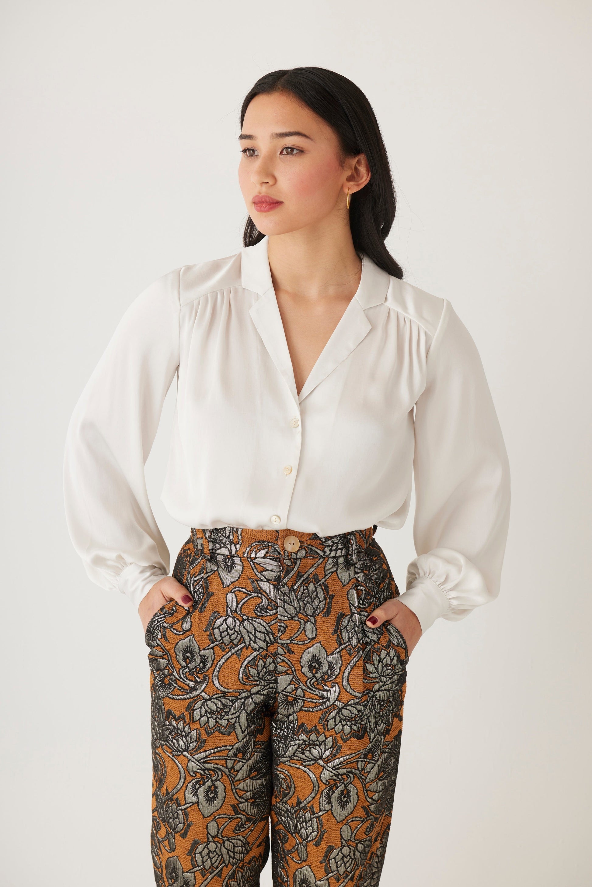 Rose Blouse in Japanese Charmeuse Tops CHRISTINE ALCALAY White Extra Small 