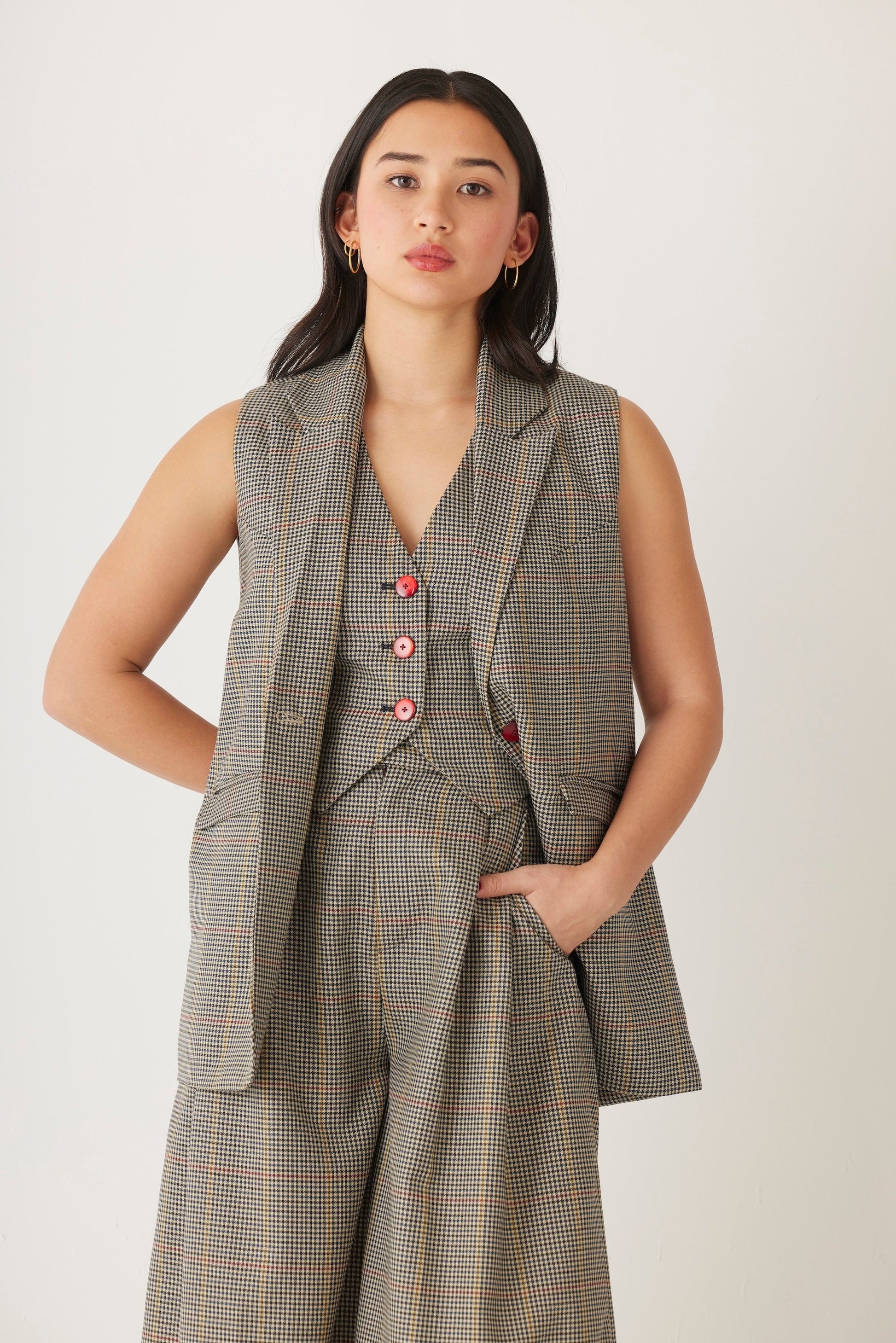 Candice Vest in Tropical Wool Plaid Vests CHRISTINE ALCALAY