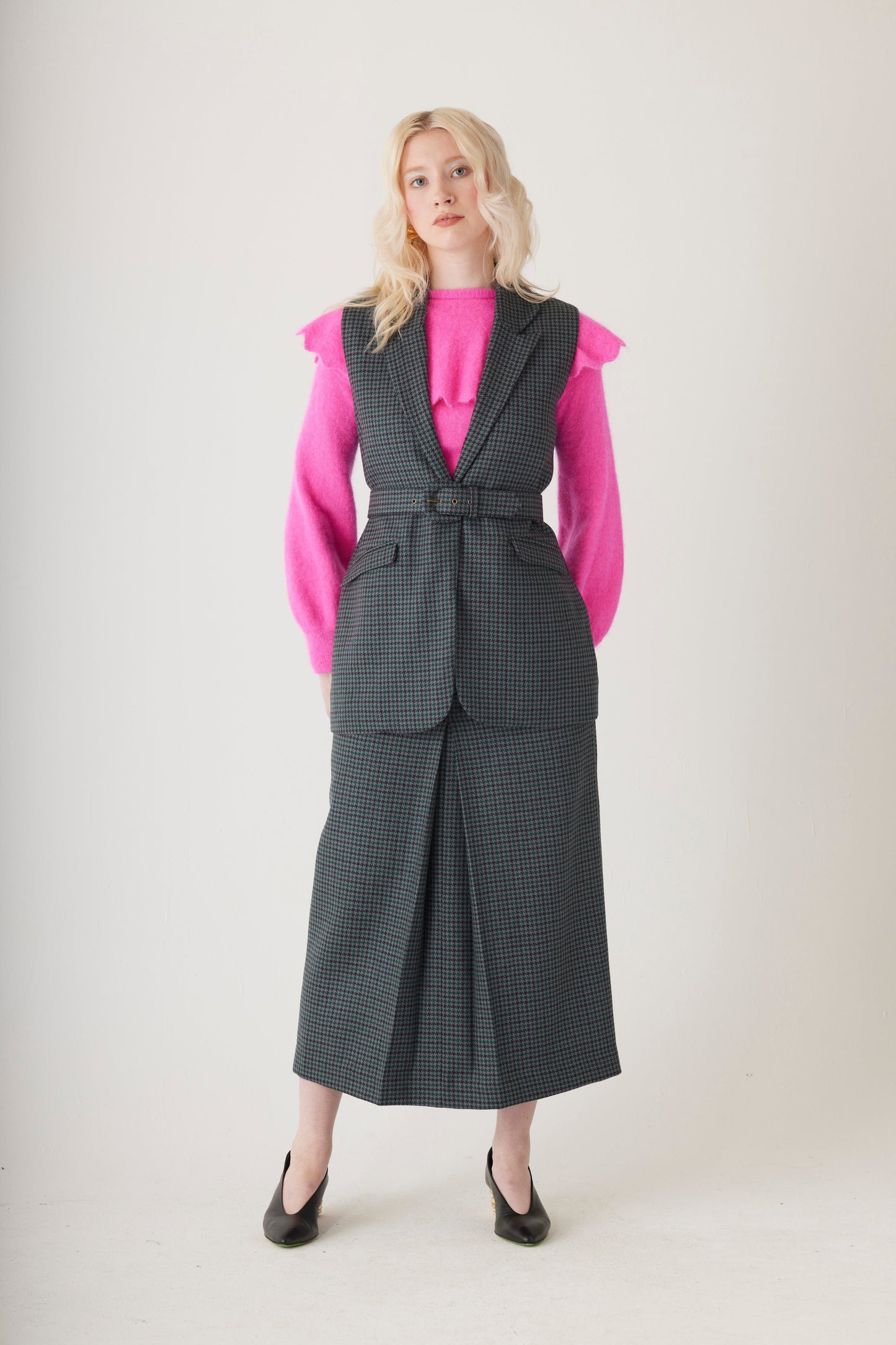 Candice Vest in Evergreen Houndstooth Wool Vests CHRISTINE ALCALAY