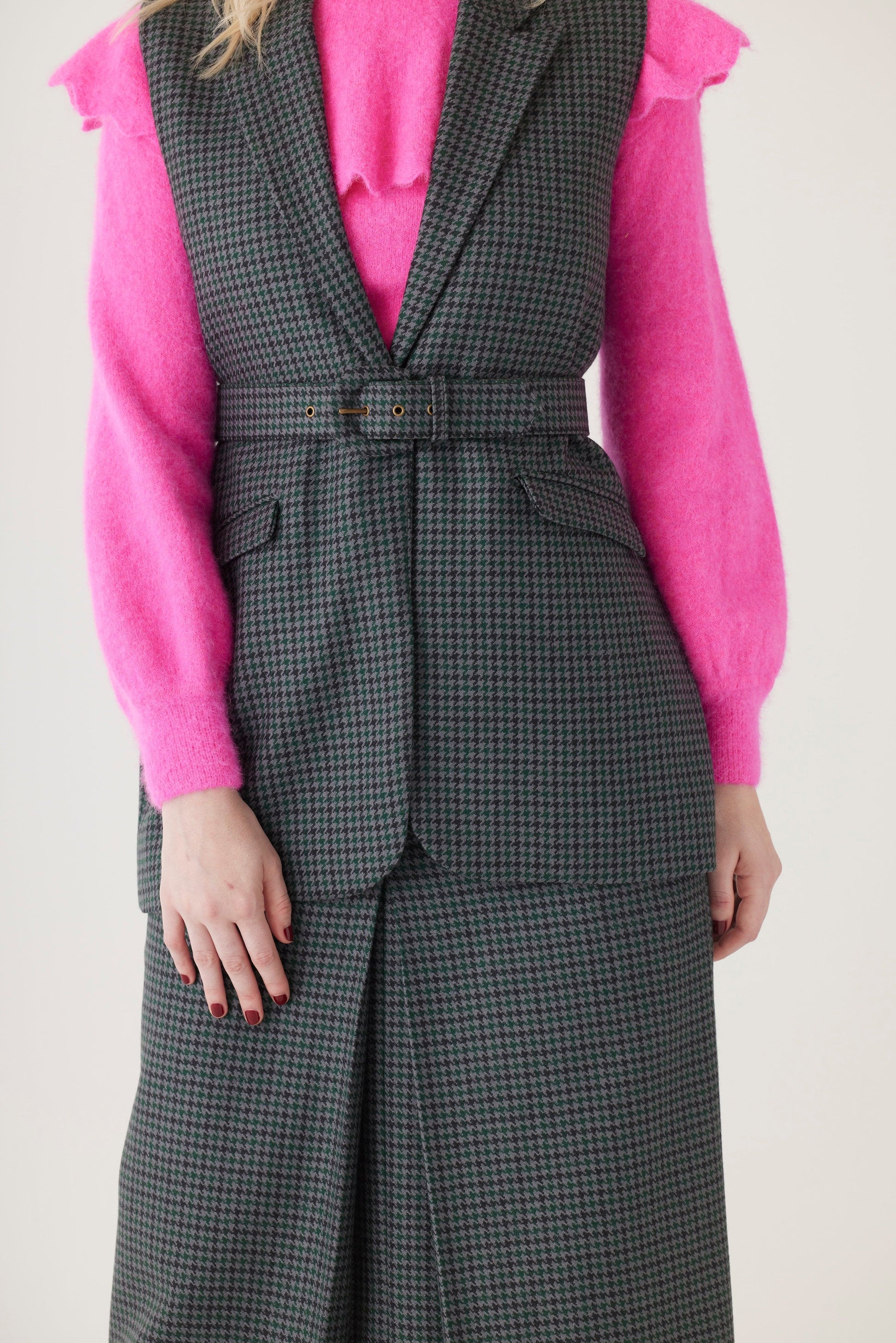 Candice Vest in Evergreen Houndstooth Wool Vests CHRISTINE ALCALAY