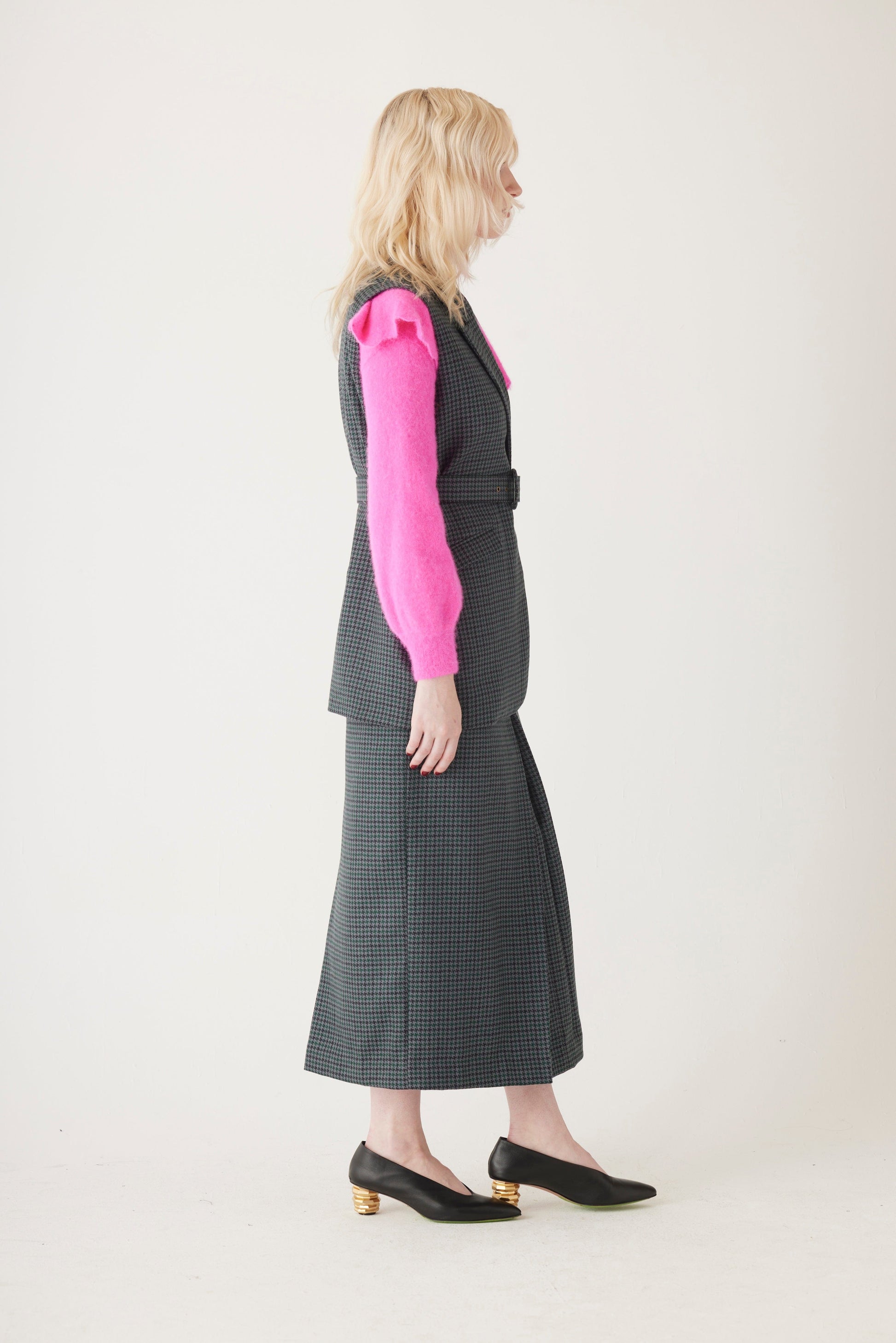 Candice Vest in Evergreen Houndstooth Wool Vests CHRISTINE ALCALAY