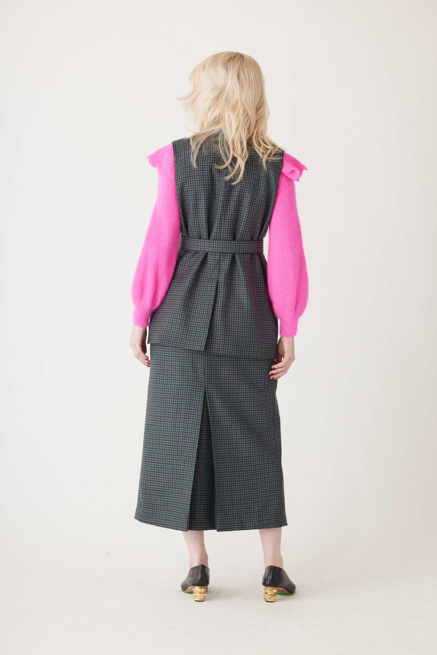 Candice Vest in Evergreen Houndstooth Wool Vests CHRISTINE ALCALAY