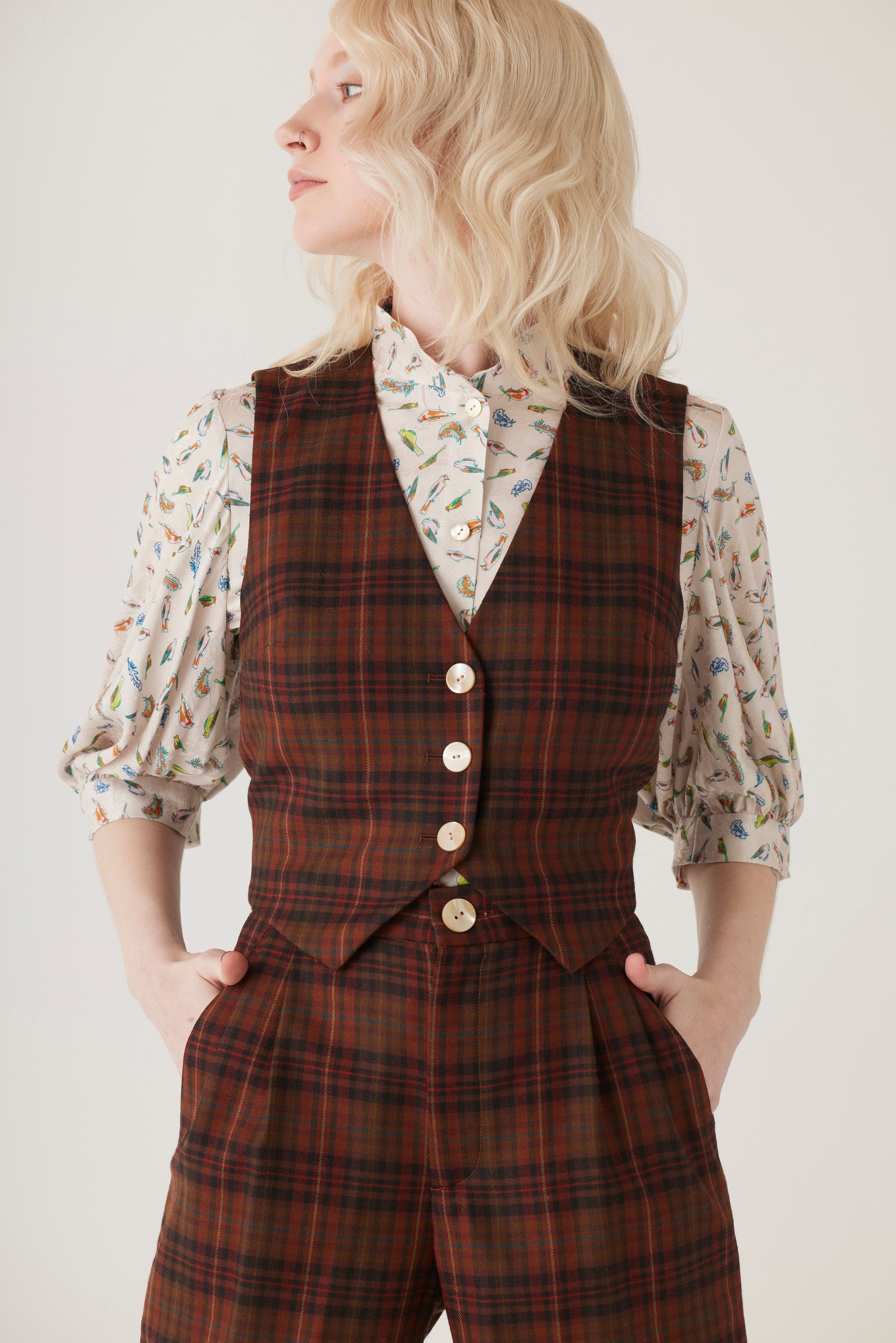 Diane Vest in Fireside Plaid Wool Vests CHRISTINE ALCALAY