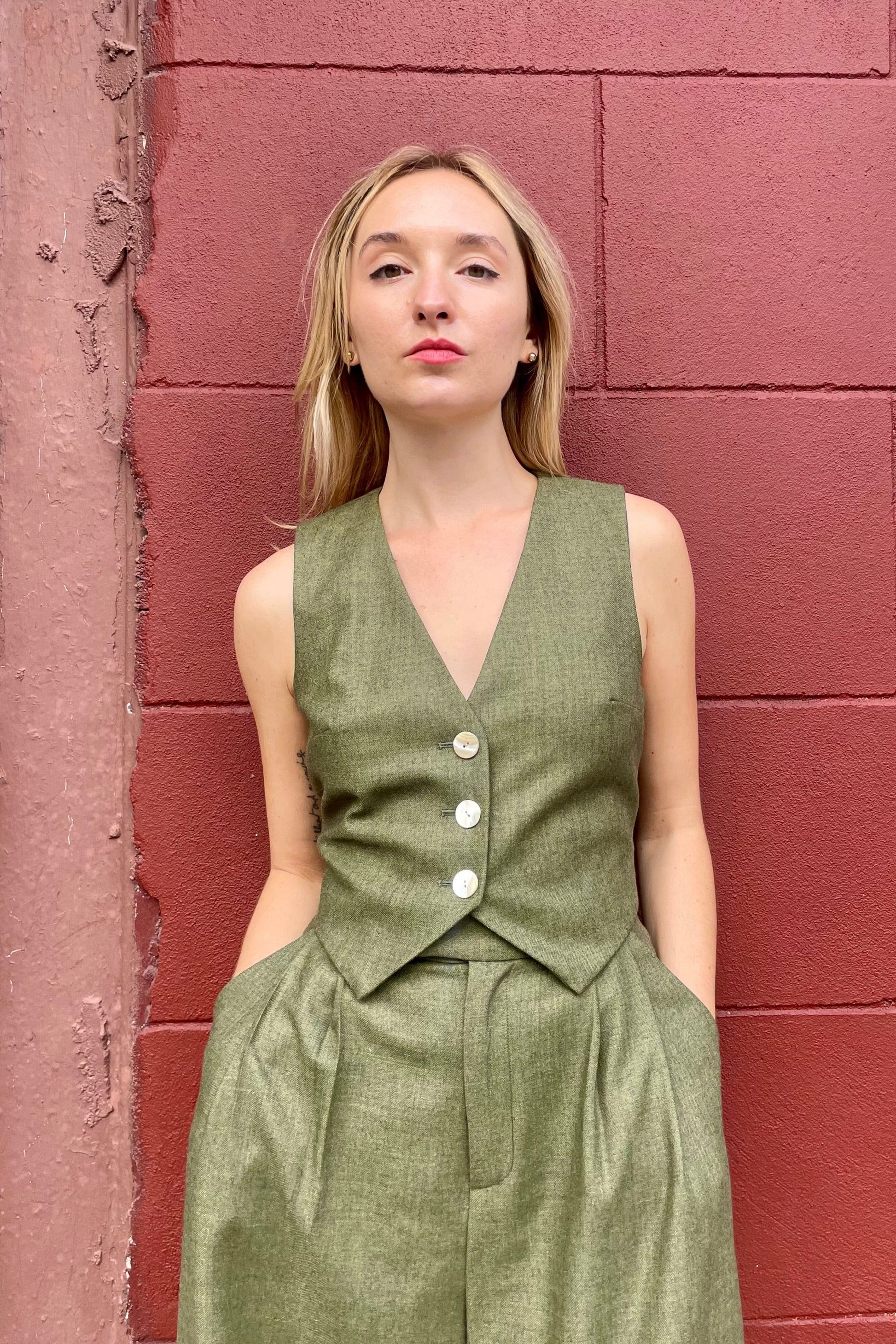 Diane Vest in Olive Wool Vests CHRISTINE ALCALAY olive extra-small