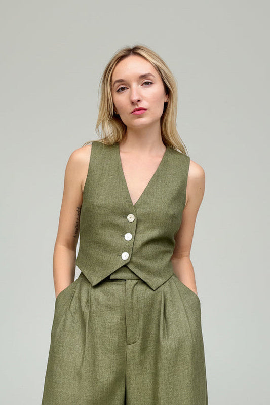 Diane Vest in Olive Wool Vests CHRISTINE ALCALAY Olive Extra Small