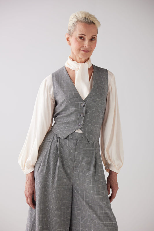 Diane Vest in Black Plaid Tropical Wool Vests CHRISTINE ALCALAY