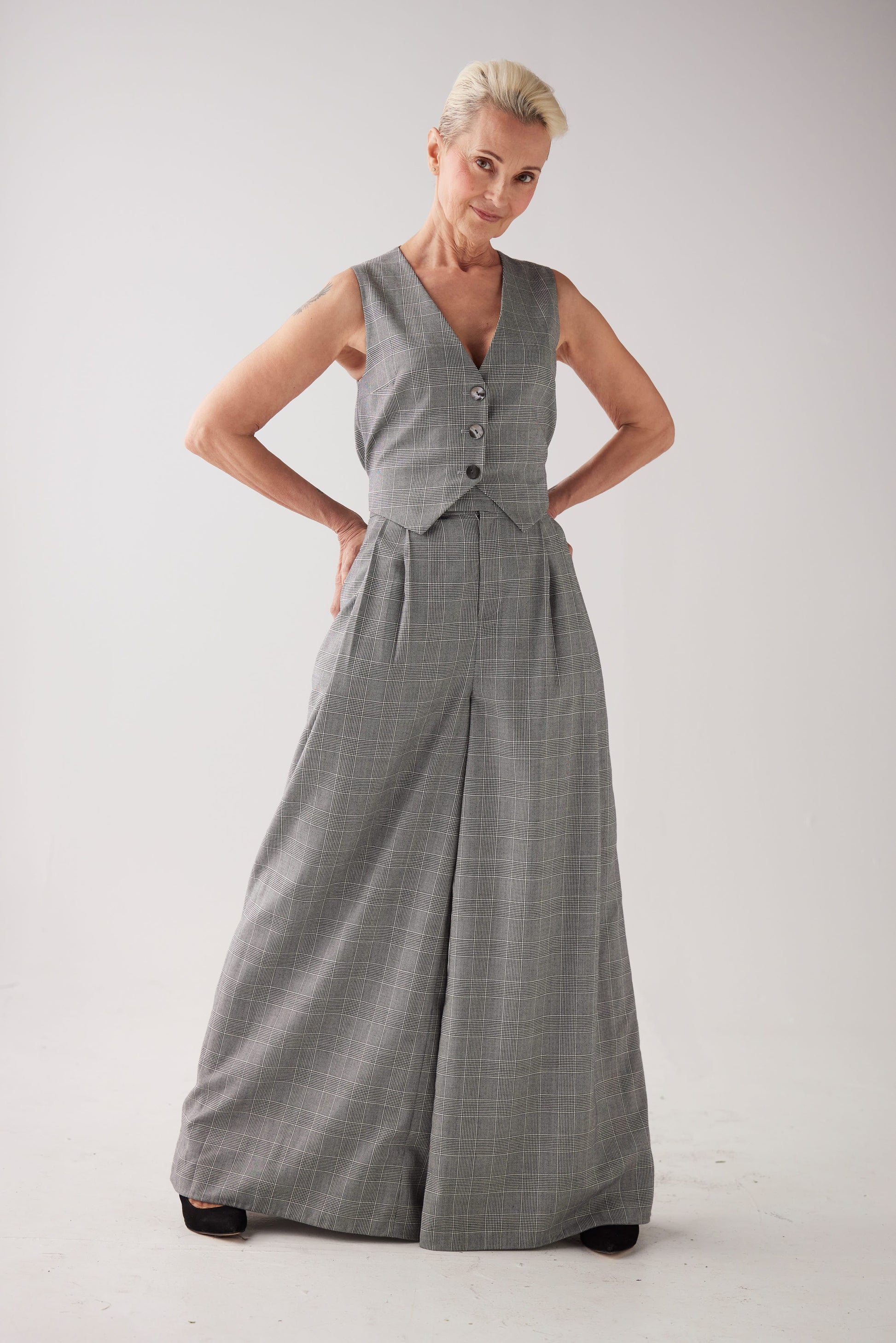 Diane Vest in Black Plaid Tropical Wool Vests CHRISTINE ALCALAY