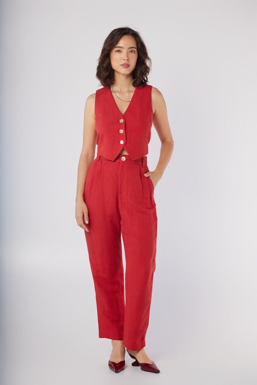 Diane Tailored V Neck Vest in Linen Vests CHRISTINE ALCALAY