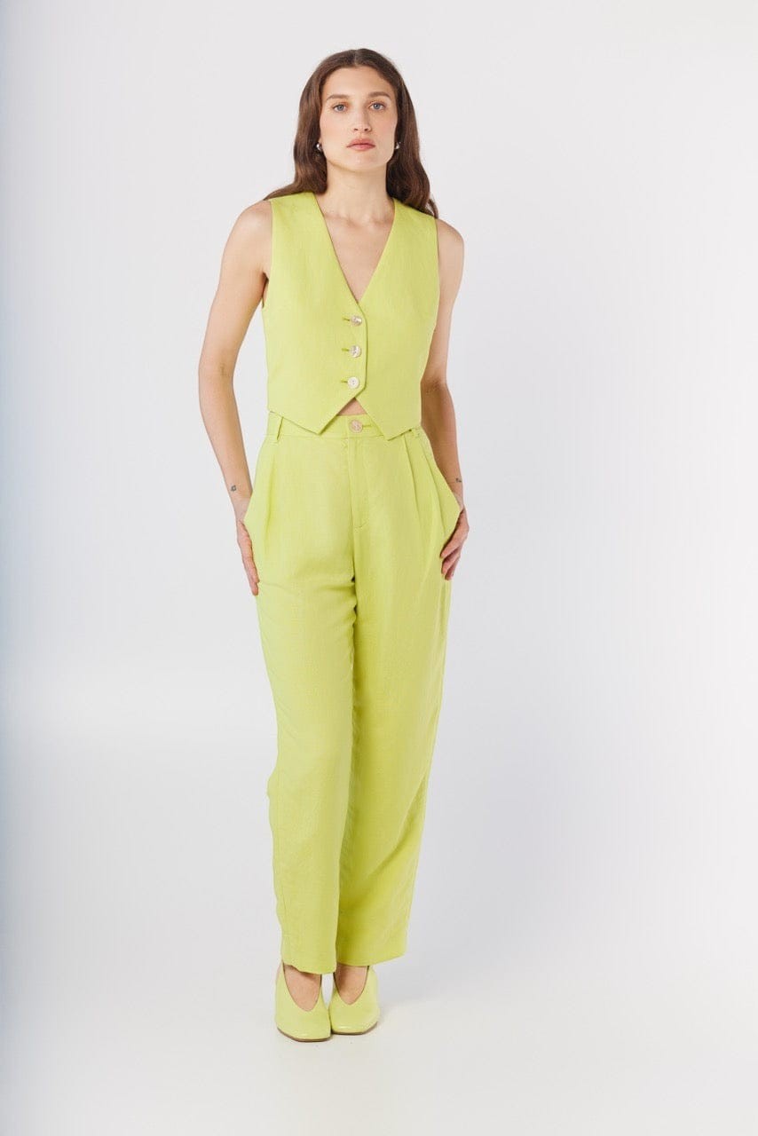 Diane Tailored V Neck Vest in Linen Vests CHRISTINE ALCALAY