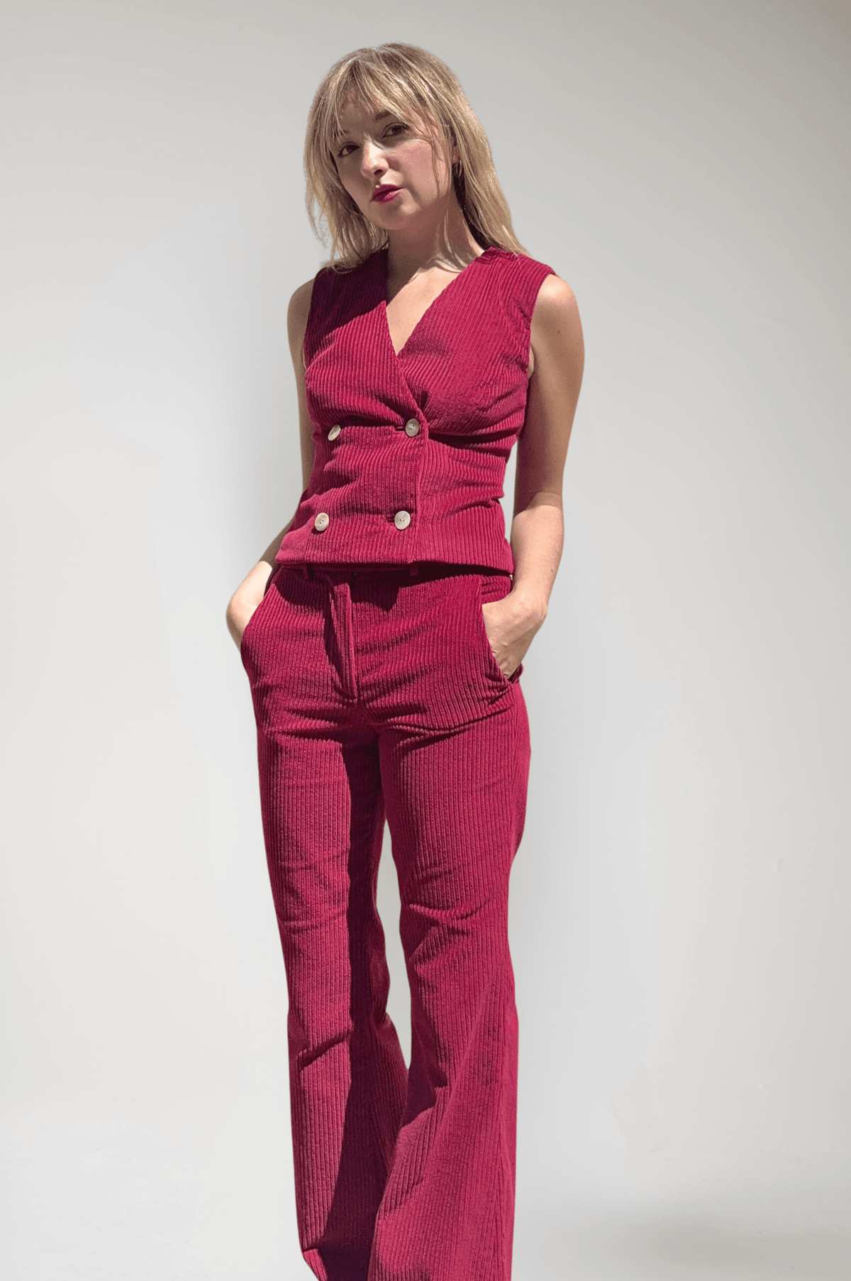 Cody Vest in Corduroy Vests CHRISTINE ALCALAY Dusted Rose Extra Small - 7