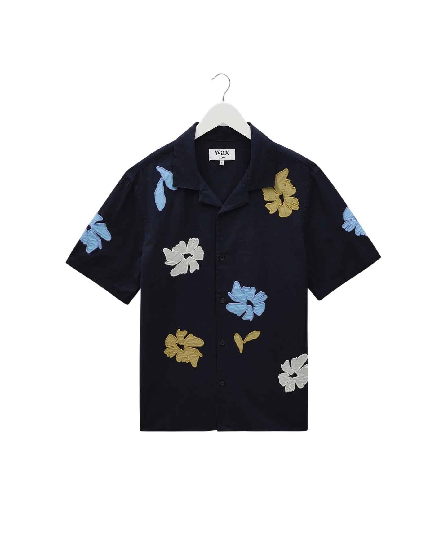 Didcot S/S Shirt Double Weave Tops Wax London Navy/Multi Cotton/Linen S