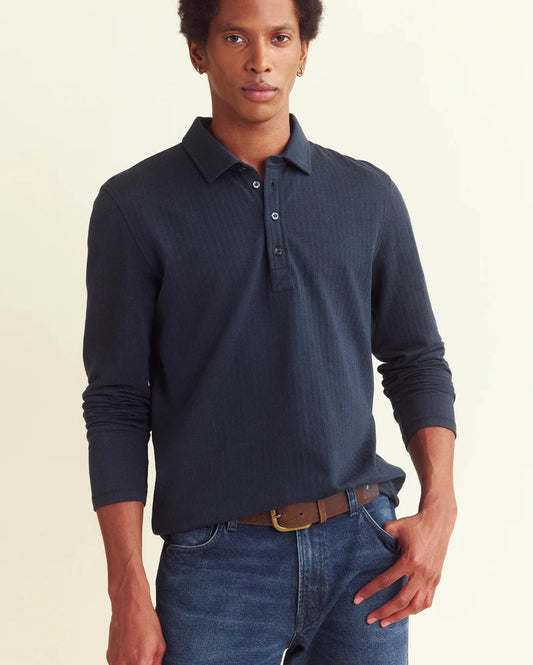 L/S Herringbone Polo Polos Billy Reid CARBON BLUE S 