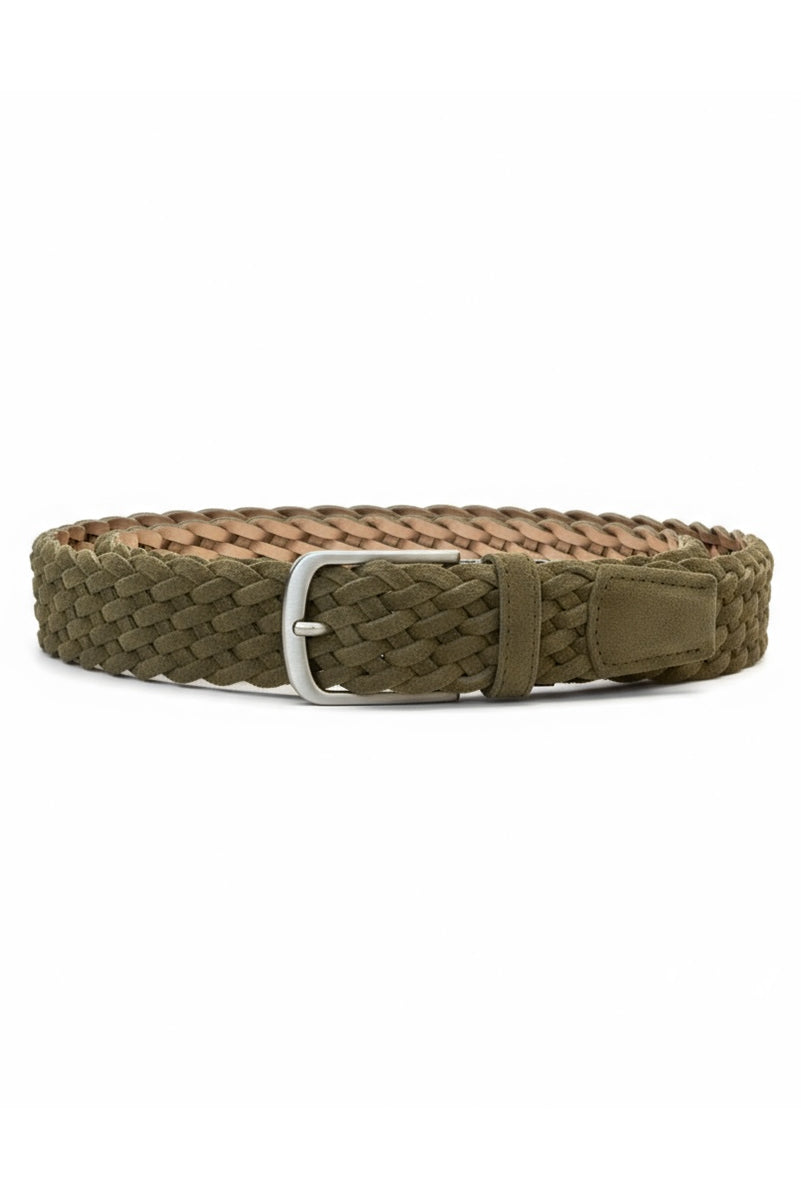 Woven Leather Belt, Khaki Accessories Leyva Khaki 32