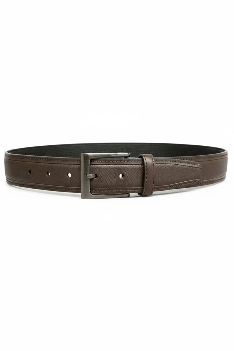 Cross Hatch Embossed Leather Belt Accessories Leyva Dark Brown 32