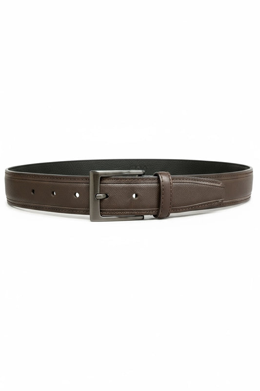 Cross Hatch Embossed Leather Belt Accessories Leyva Dark Brown 32