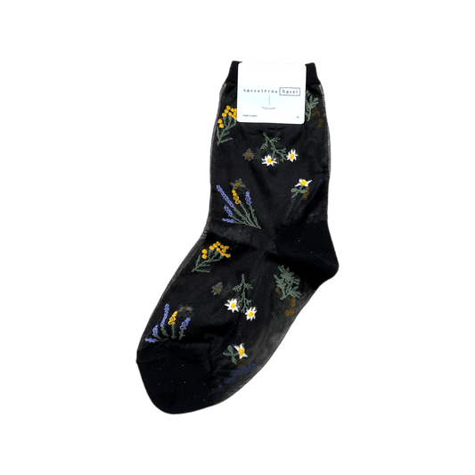 Wildflower Sheer Crew - Black Socks Hansel from Basel   