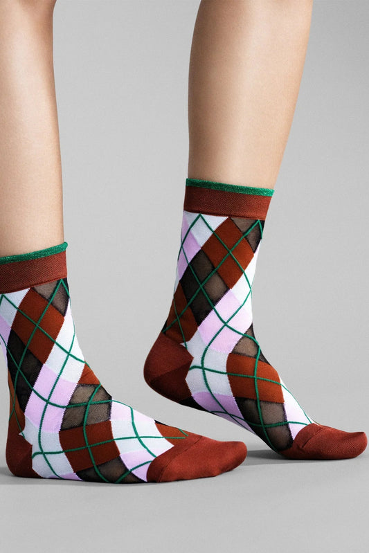 Argyle Sheer Crew Sock - Merlot Socks Hansel from Basel