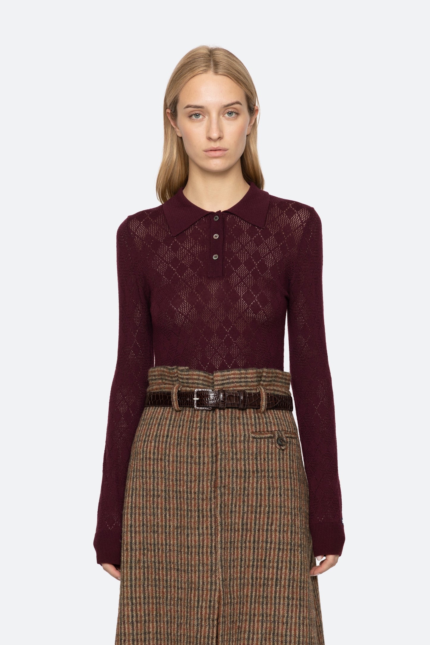 JANE ARGYLE POLO L/SLV SWEATER (D1) SEA NEW YORK