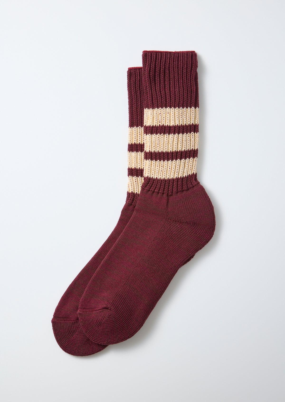Ribbed Old School Crew Socks Socks RoToTo Burgundy/Cream L