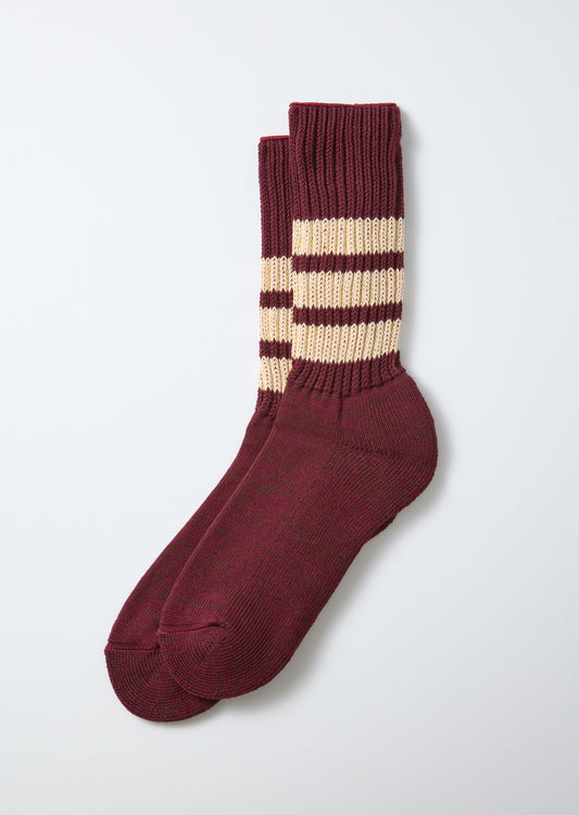 Ribbed Old School Crew Socks Socks RoToTo Burgundy/Cream L