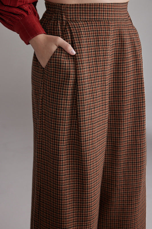 Wool Plaid Wide Pants Pants AMENTE