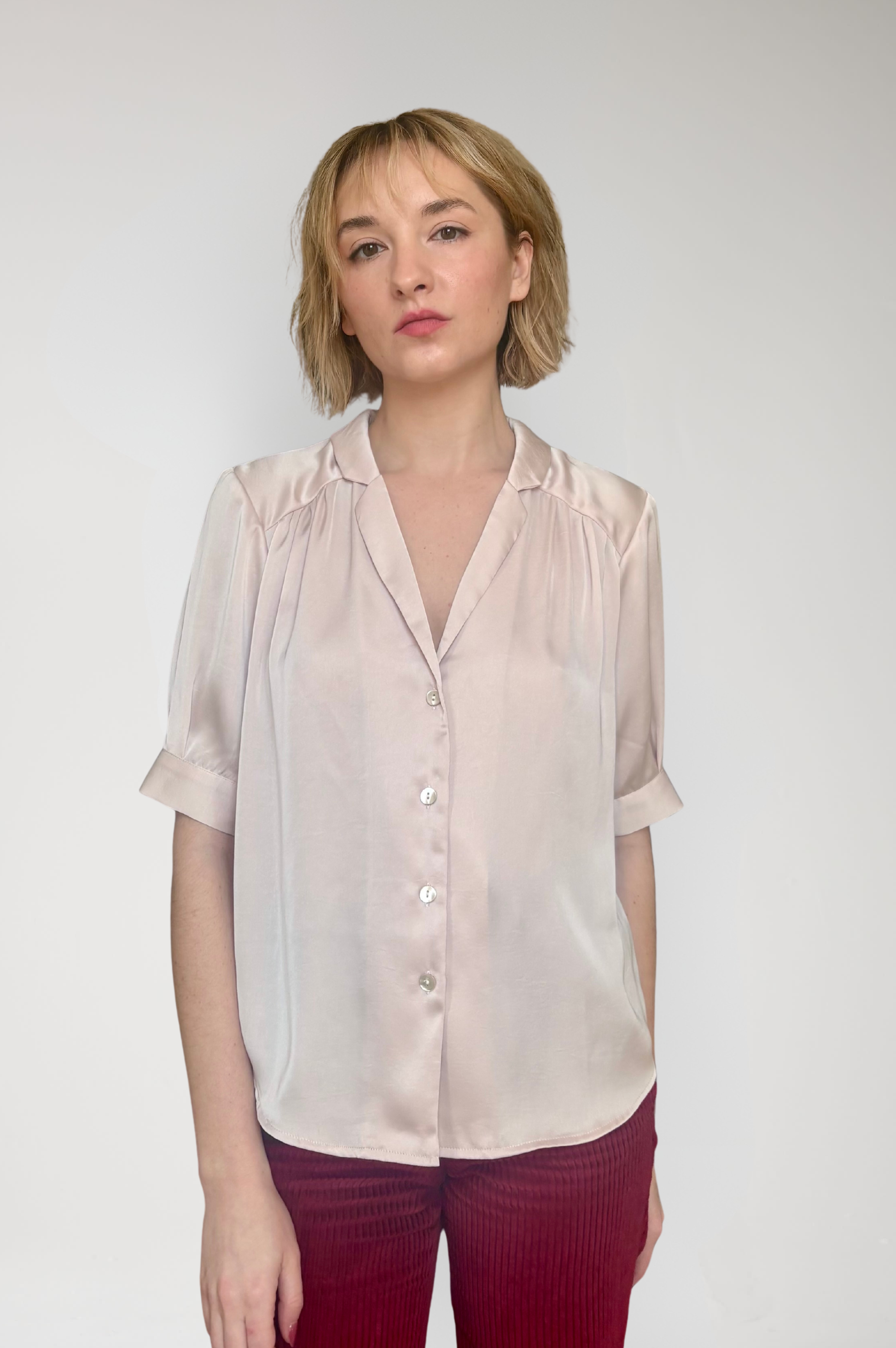 Katherine Blouse in Japanese Charmeuse - Blush Pink Tops CHRISTINE ALCALAY