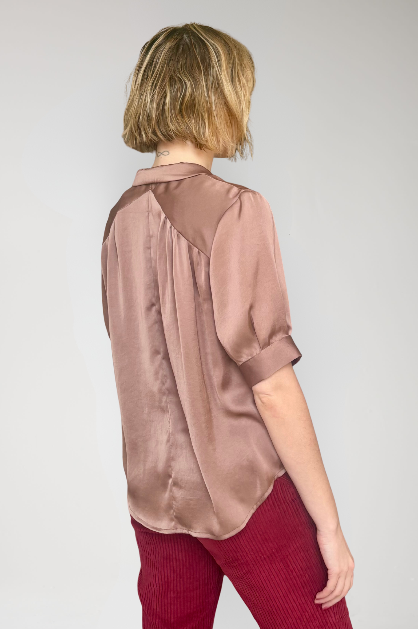 Katherine Blouse in Japanese Charmeuse - Biscotti Brown Tops CHRISTINE ALCALAY