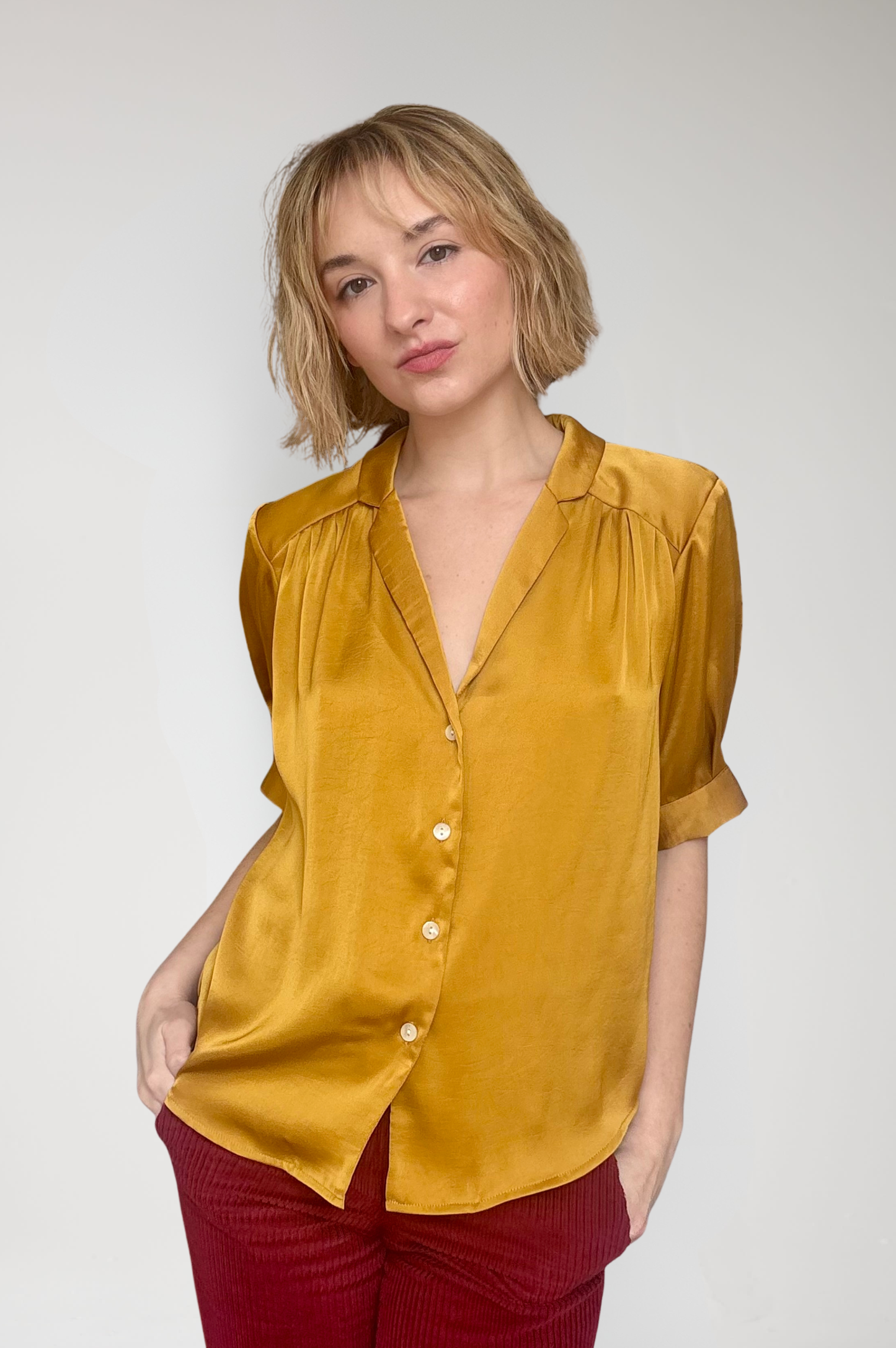 Katherine Blouse in Japanese Charmeuse - Goldenrod Tops CHRISTINE ALCALAY
