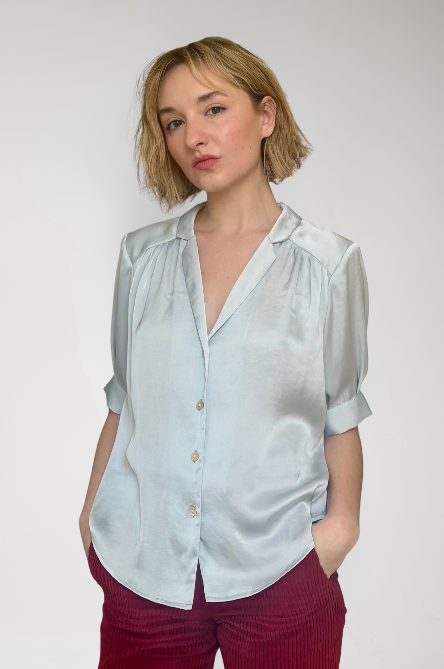 Katherine Blouse in Japanese Charmeuse - Mint Green Tops CHRISTINE ALCALAY Mint Green Extra Small