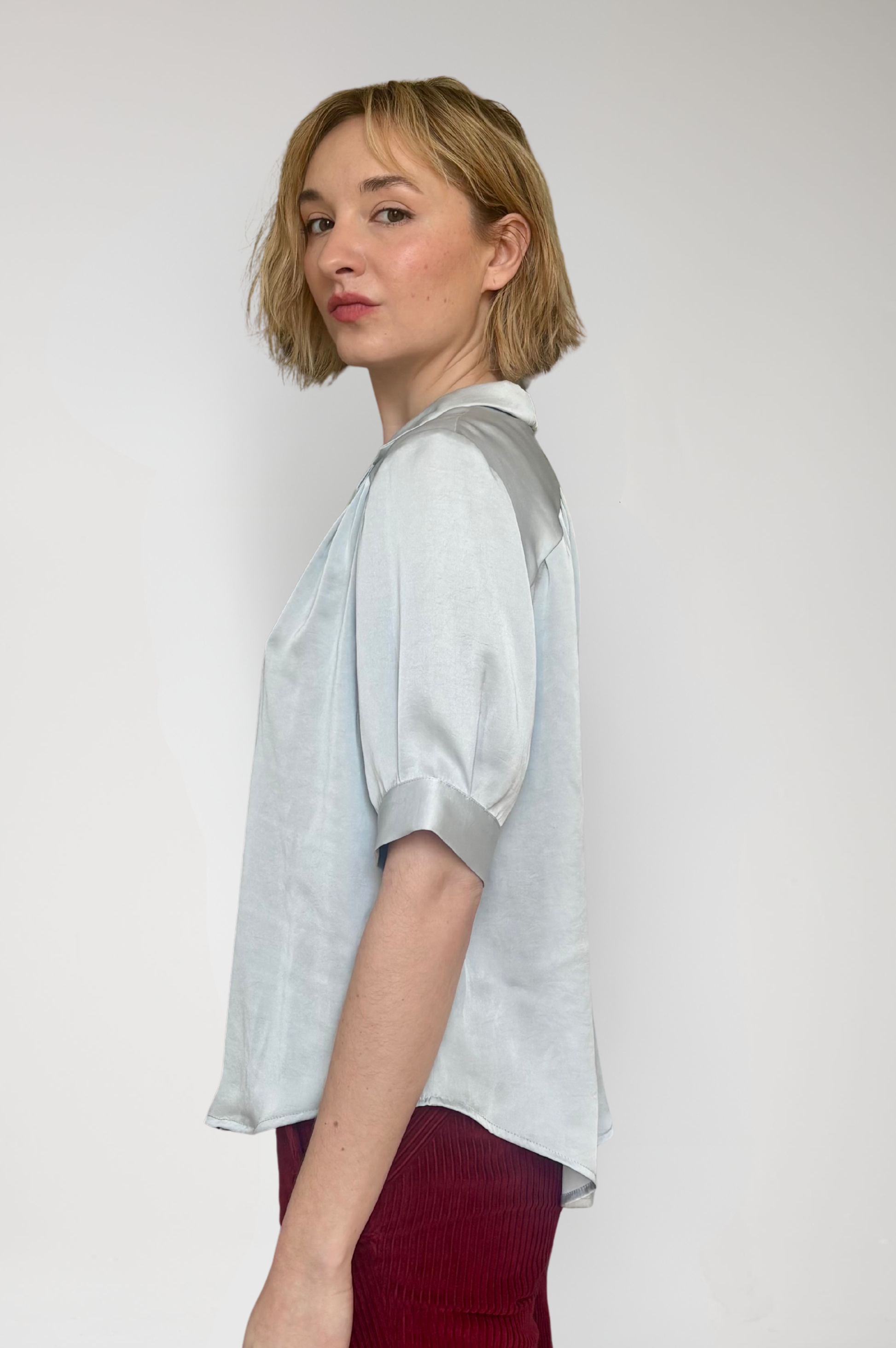 Katherine Blouse in Japanese Charmeuse - Mint Green Tops CHRISTINE ALCALAY