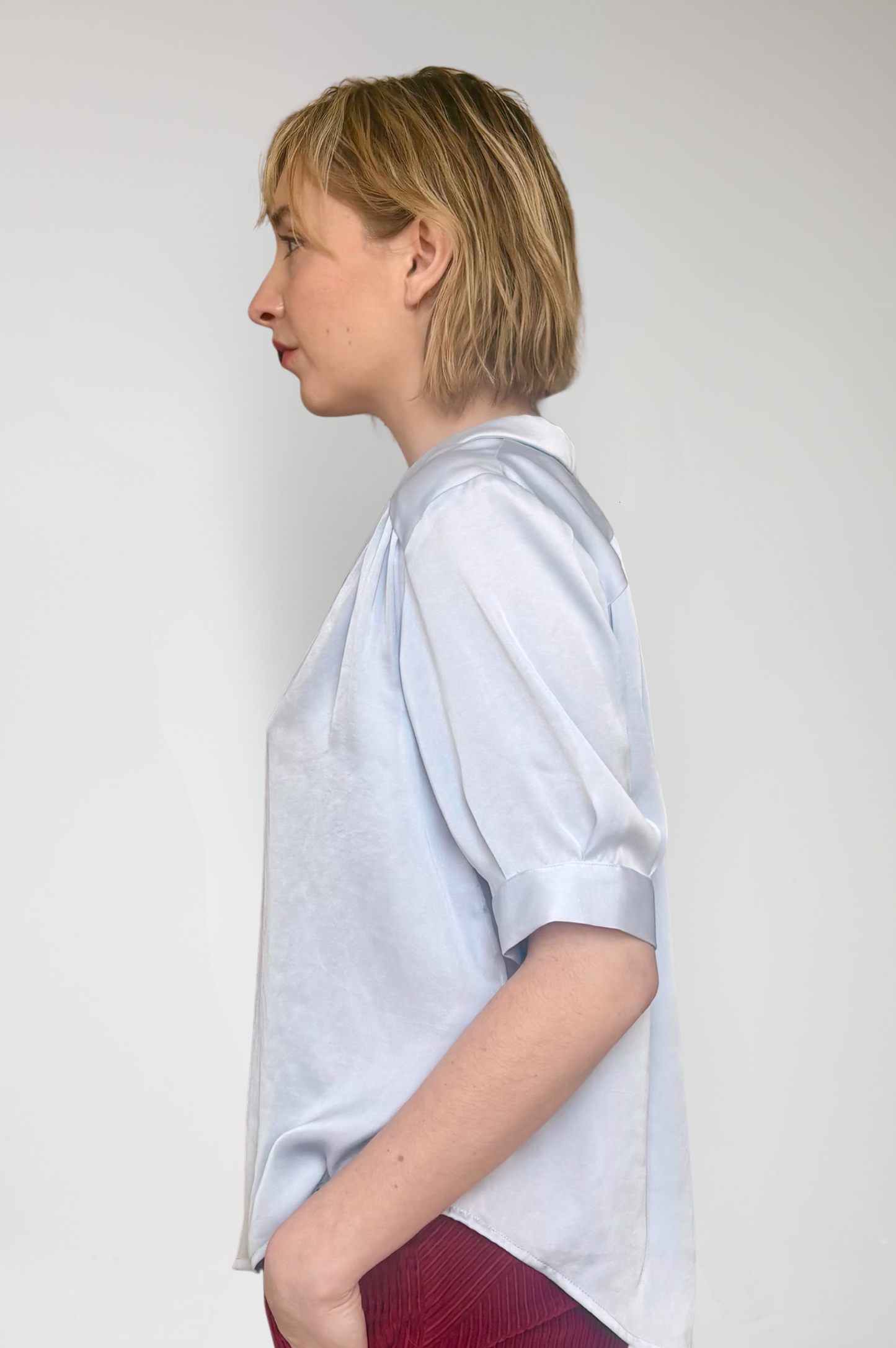 Katherine Blouse in Japanese Charmeuse - Sky Blue Tops CHRISTINE ALCALAY